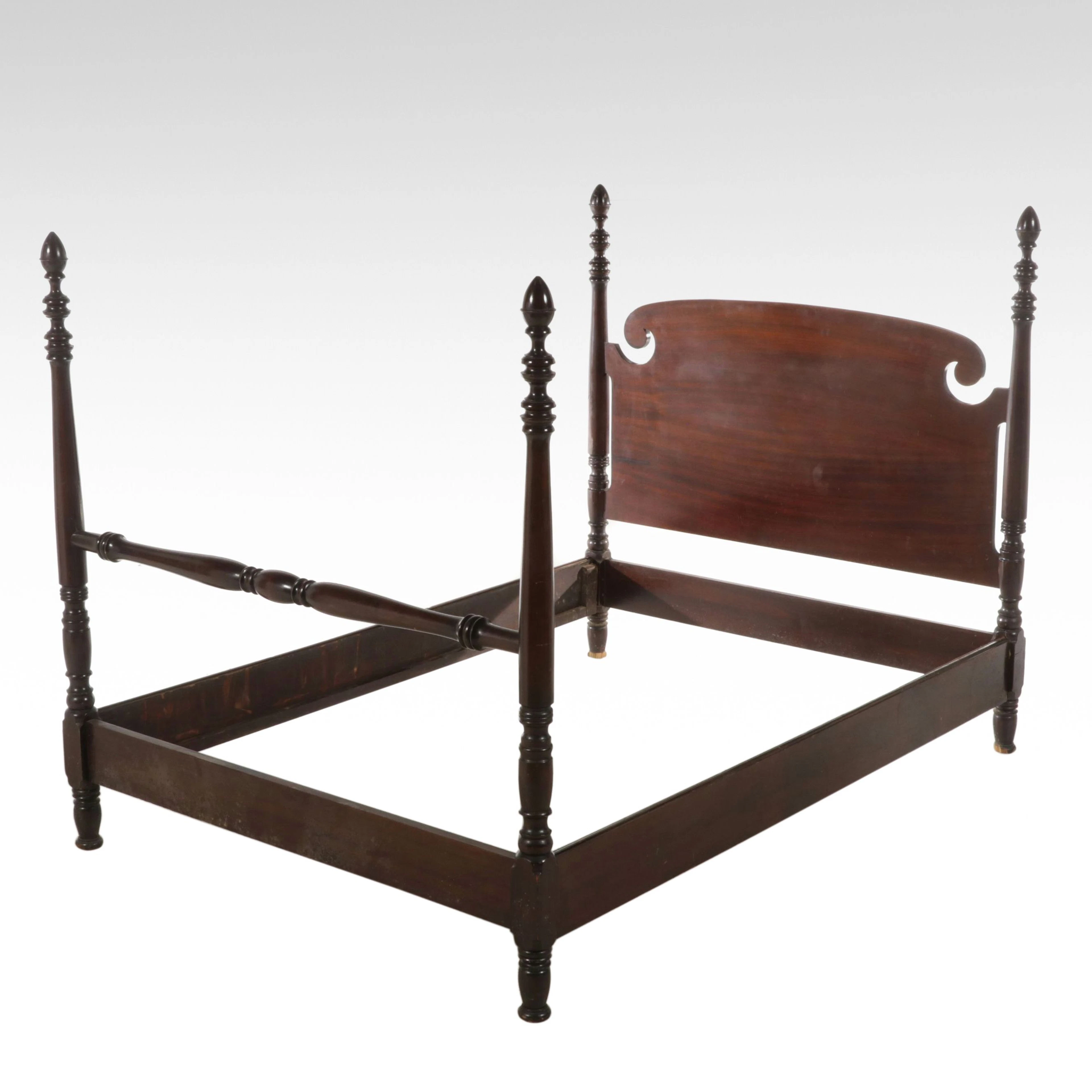 American Country Sheraton Style Wooden Four Poster Bed, Early to Mid-20th C.