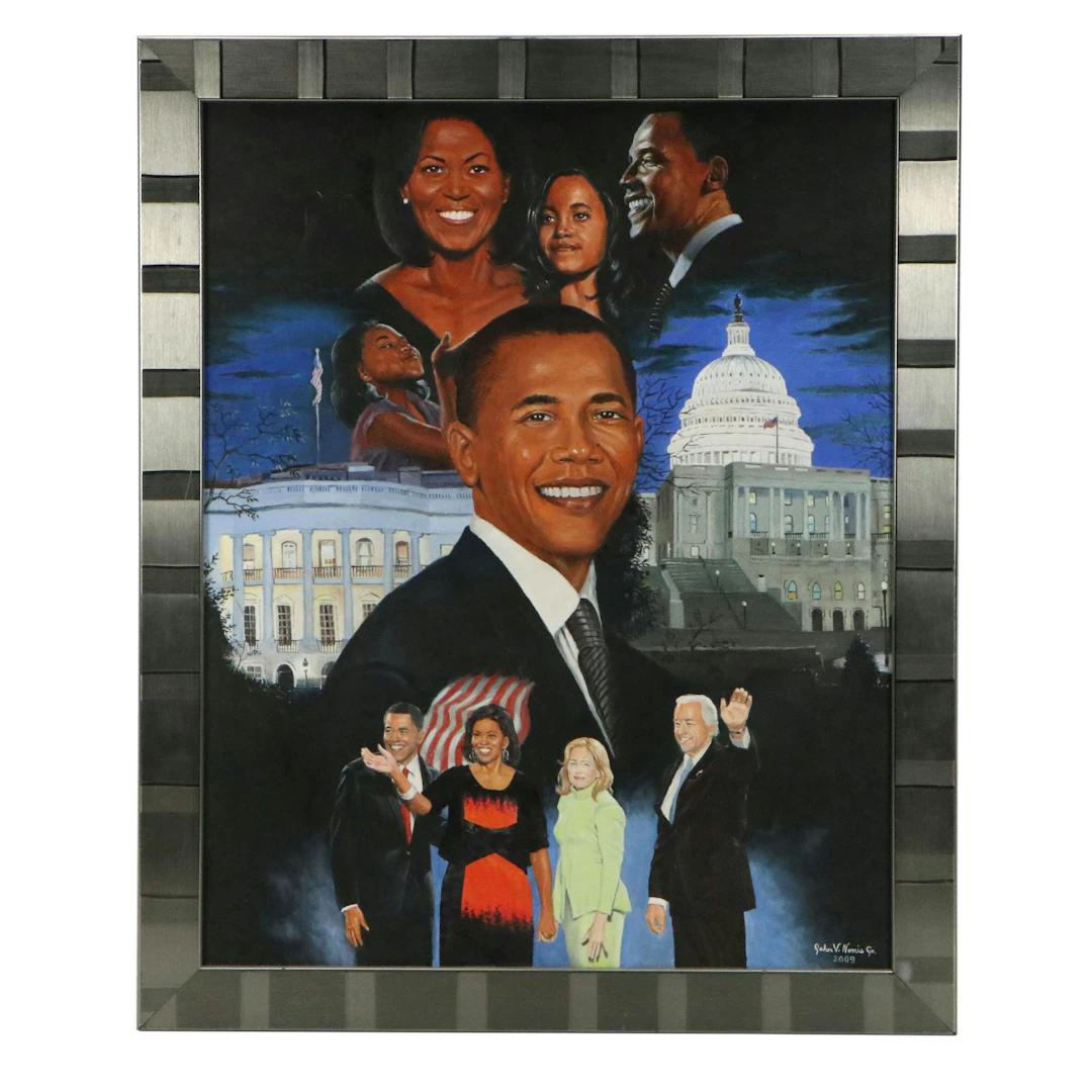 John V. Norris Jr. Acrylic Painting of Obama and Biden Families, 2009