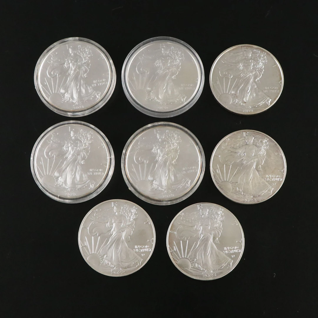 Eight Silver Eagle 1-Oz. Bullion Coins
