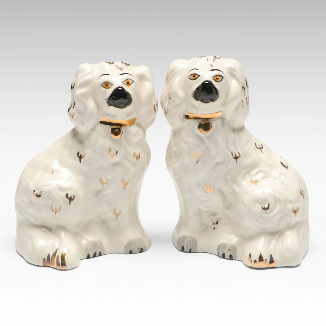 Pair of Staffordshire Style Gilt Accented Spaniels, 20th Century