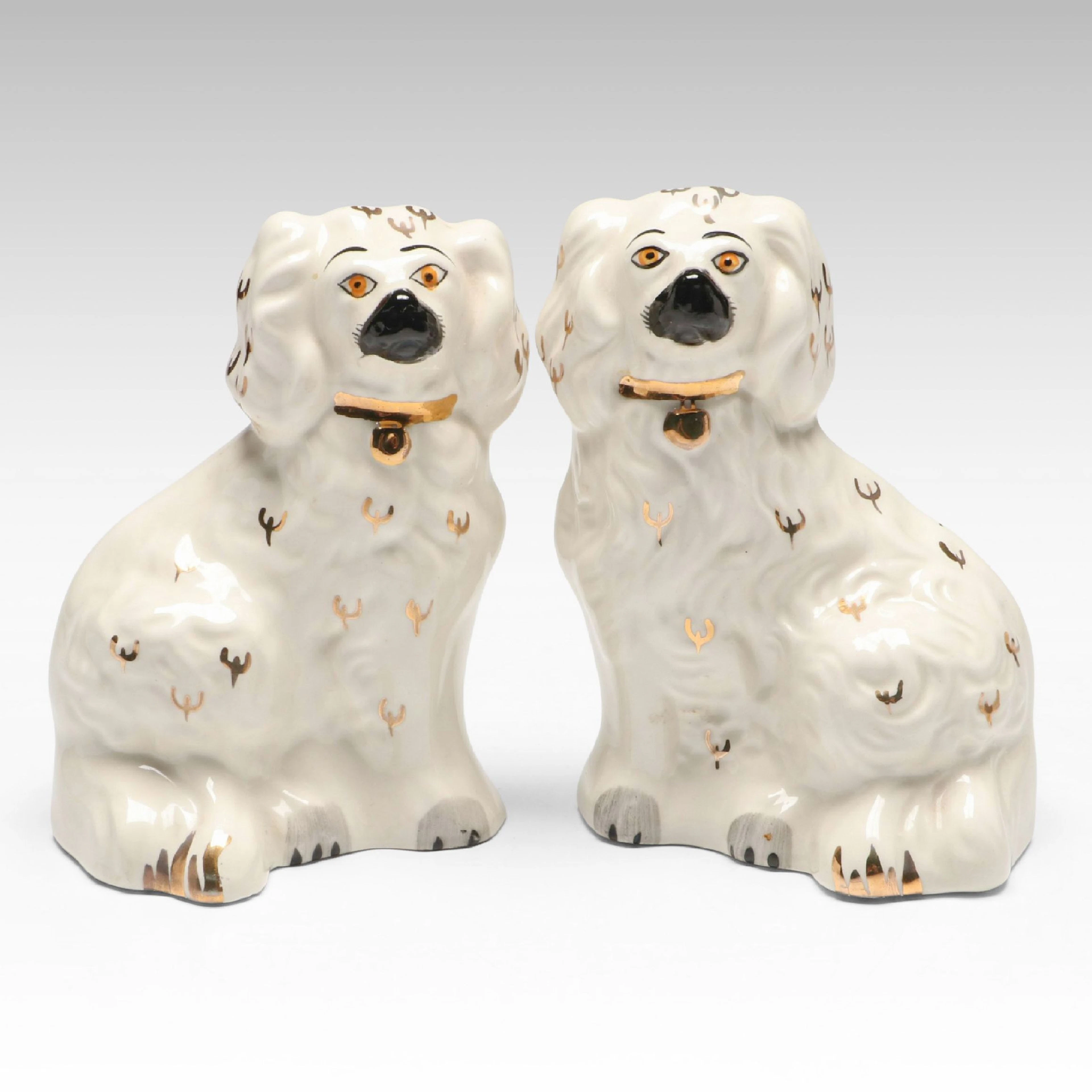 Pair of Staffordshire Style Gilt Accented Spaniels, 20th Century