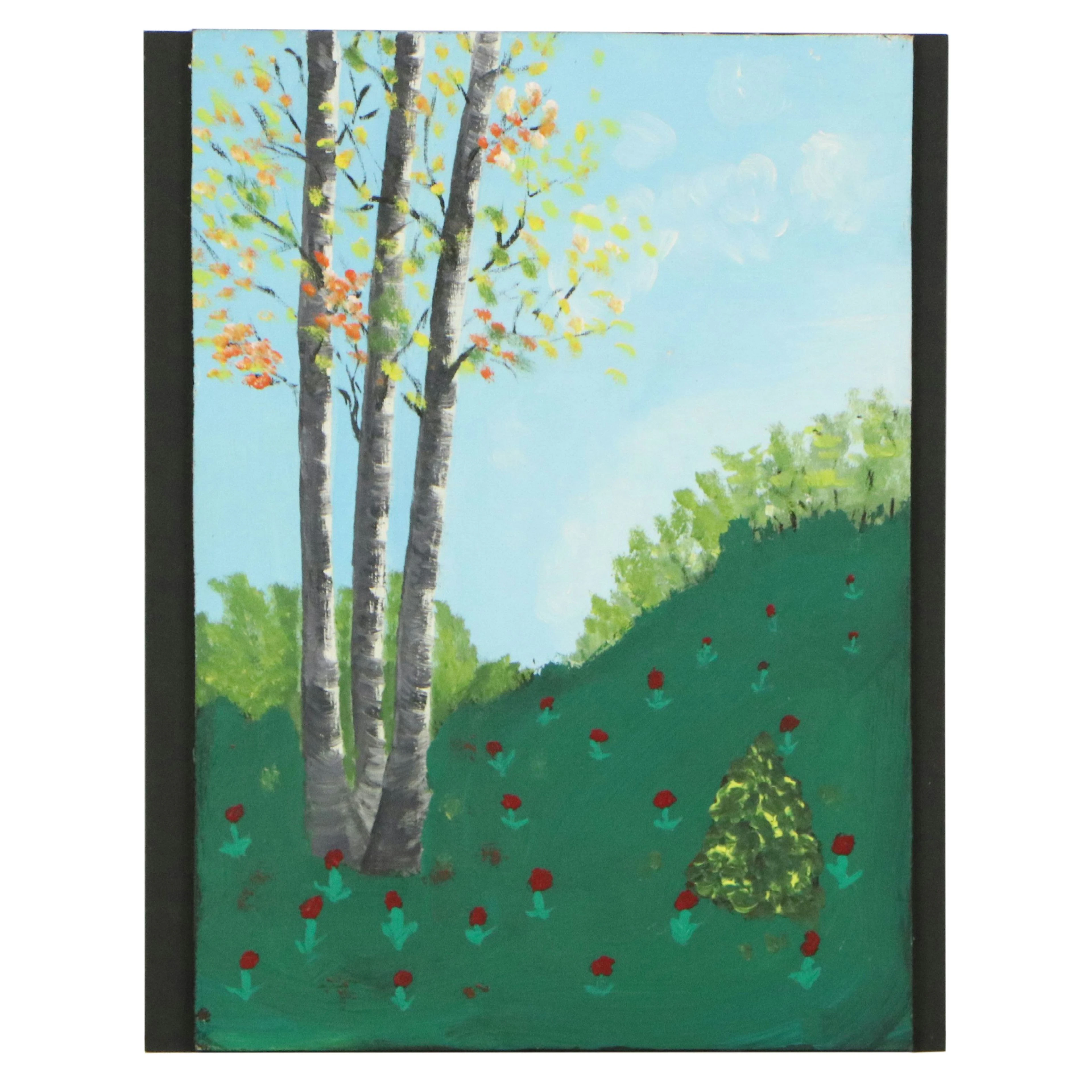 Richard Balsbaugh Minimalist Landscape Acrylic Painting of Trees, 21st Century