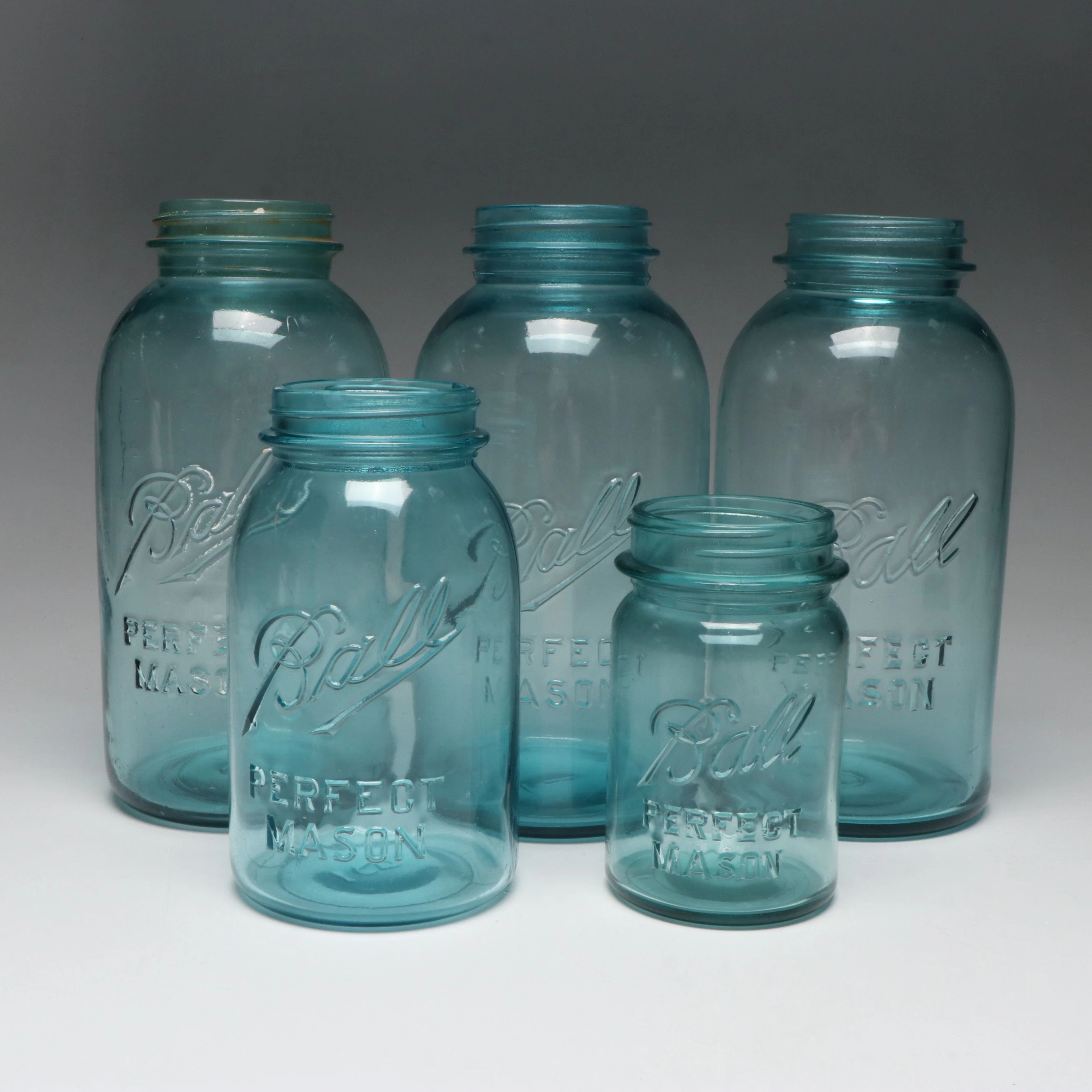 Ball "Perfect Mason" Blue Canning Jars, Early 20th Century