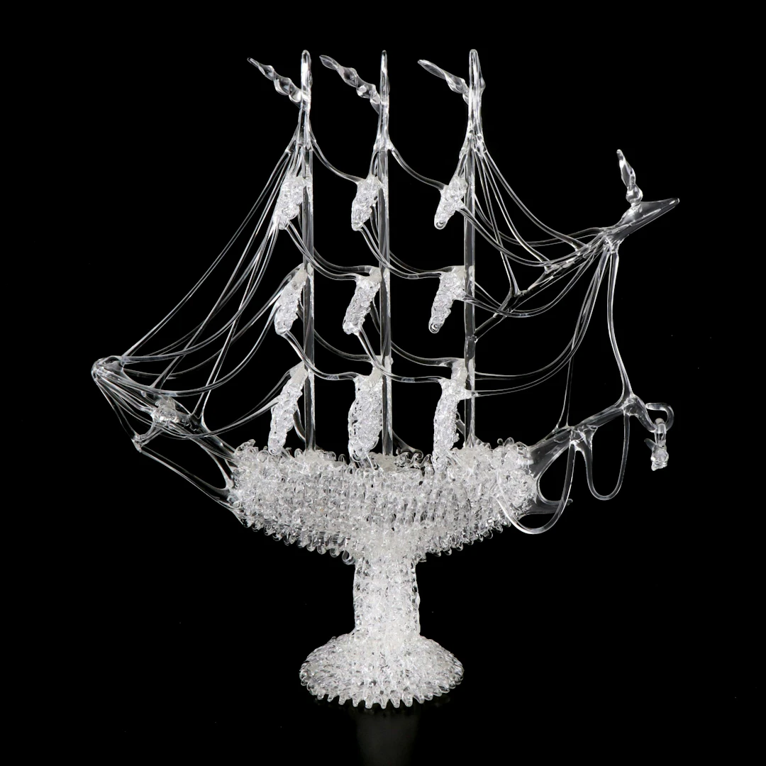Vintage Blow and Spin Art Glass Sailing Ship Figurine