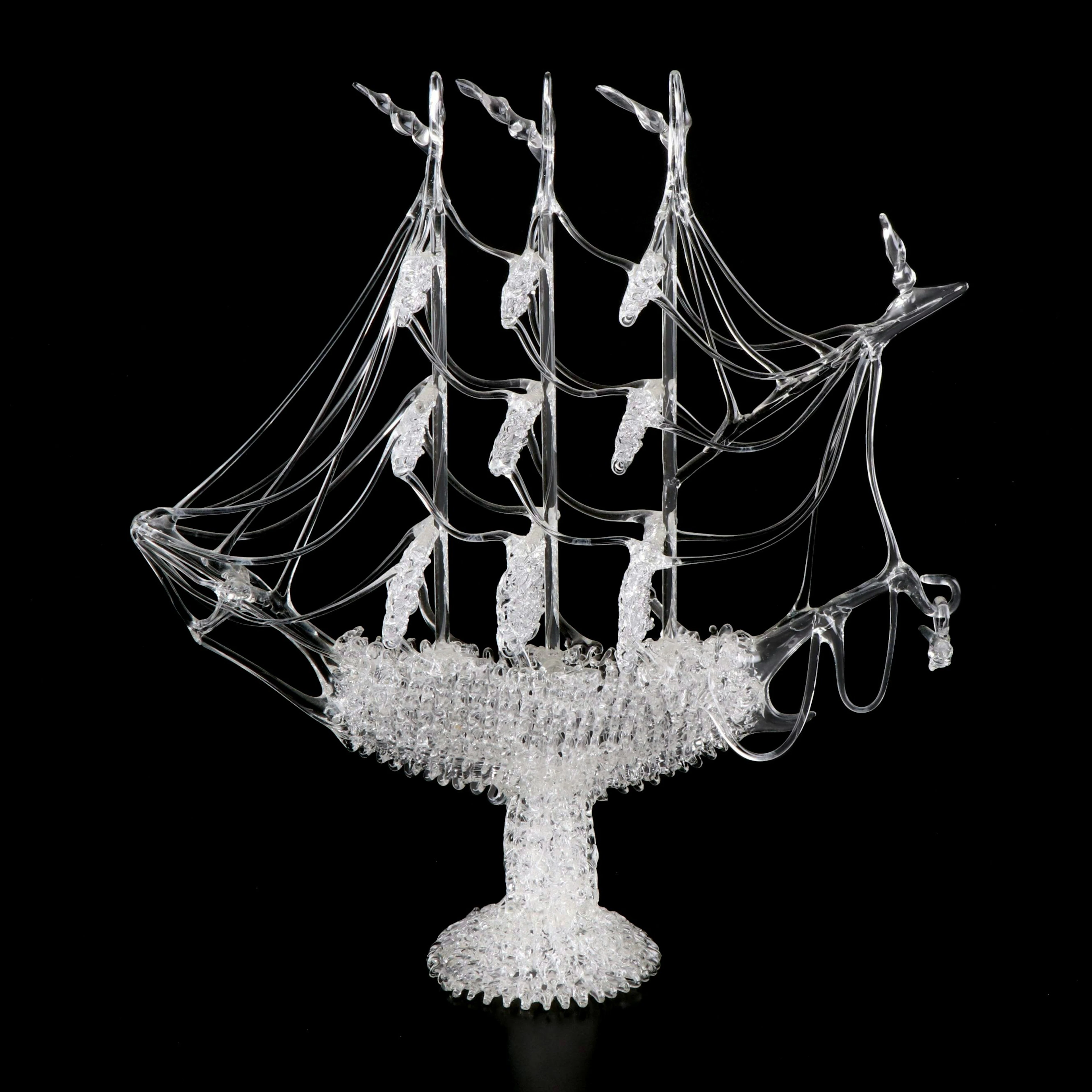 Vintage Blow and Spin Art Glass Sailing Ship Figurine