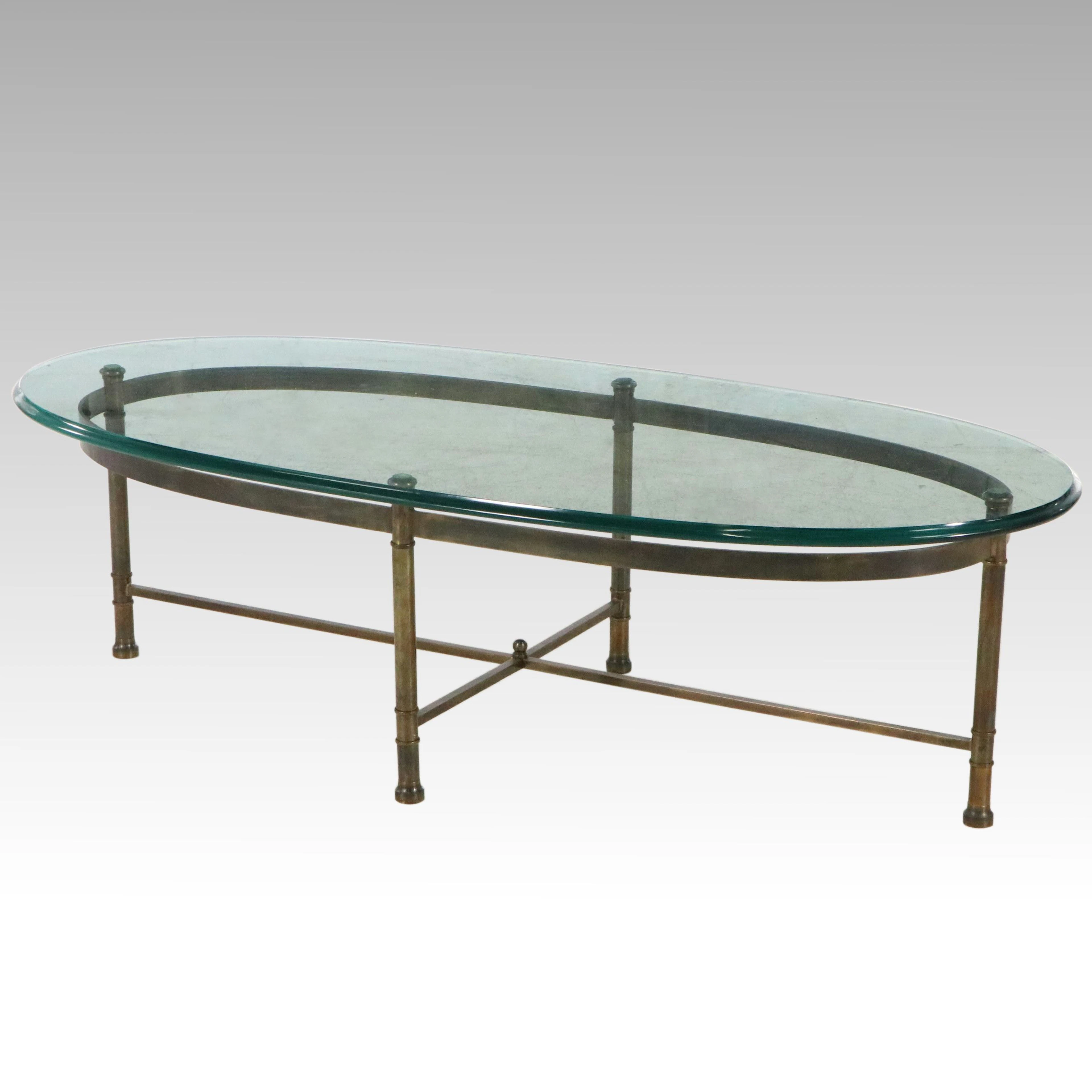 Mid Century Modern Brass Coffee Table with Glass Top