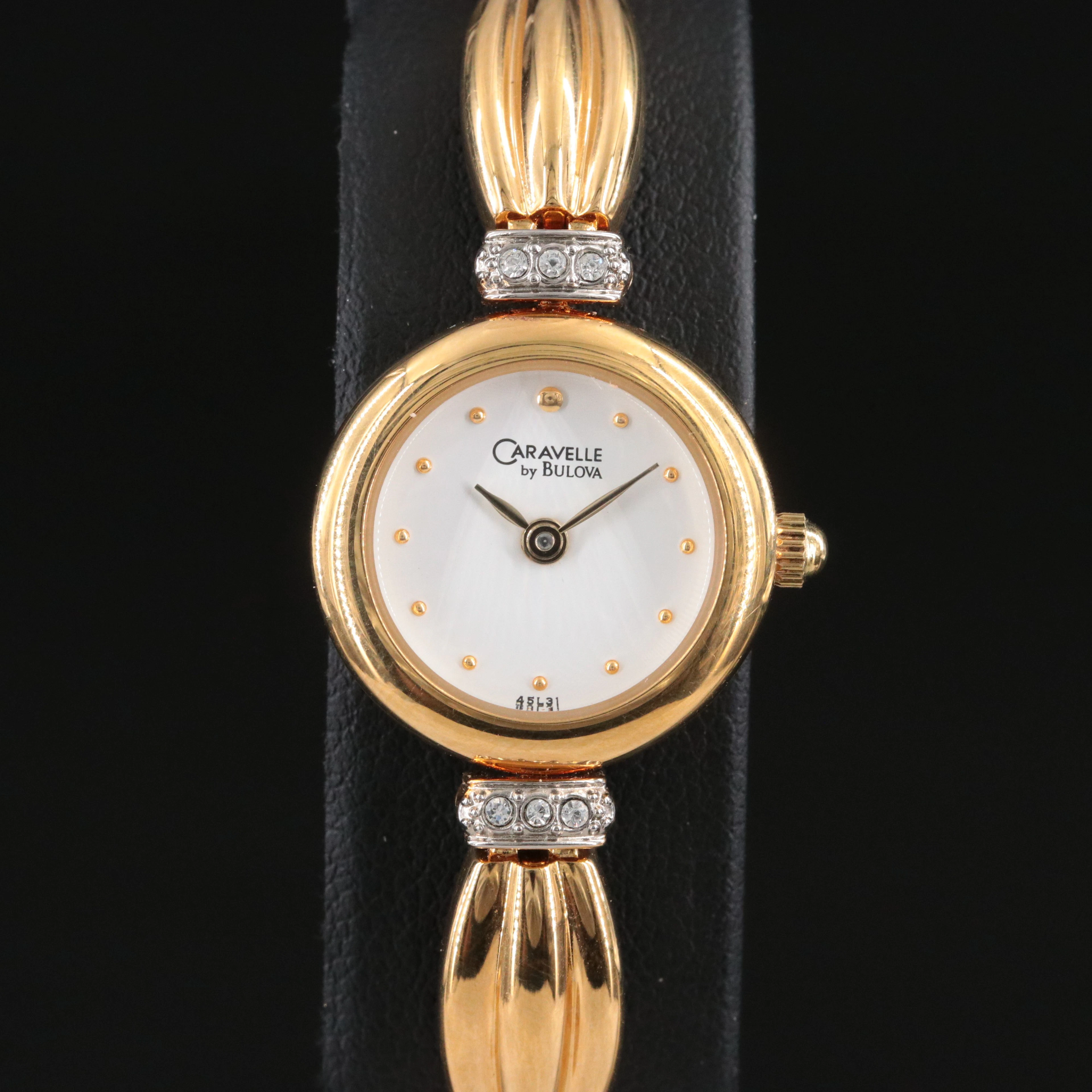 Caravelle By Bulova Rhinestone Accented Bracelet and Crown Quartz Watch