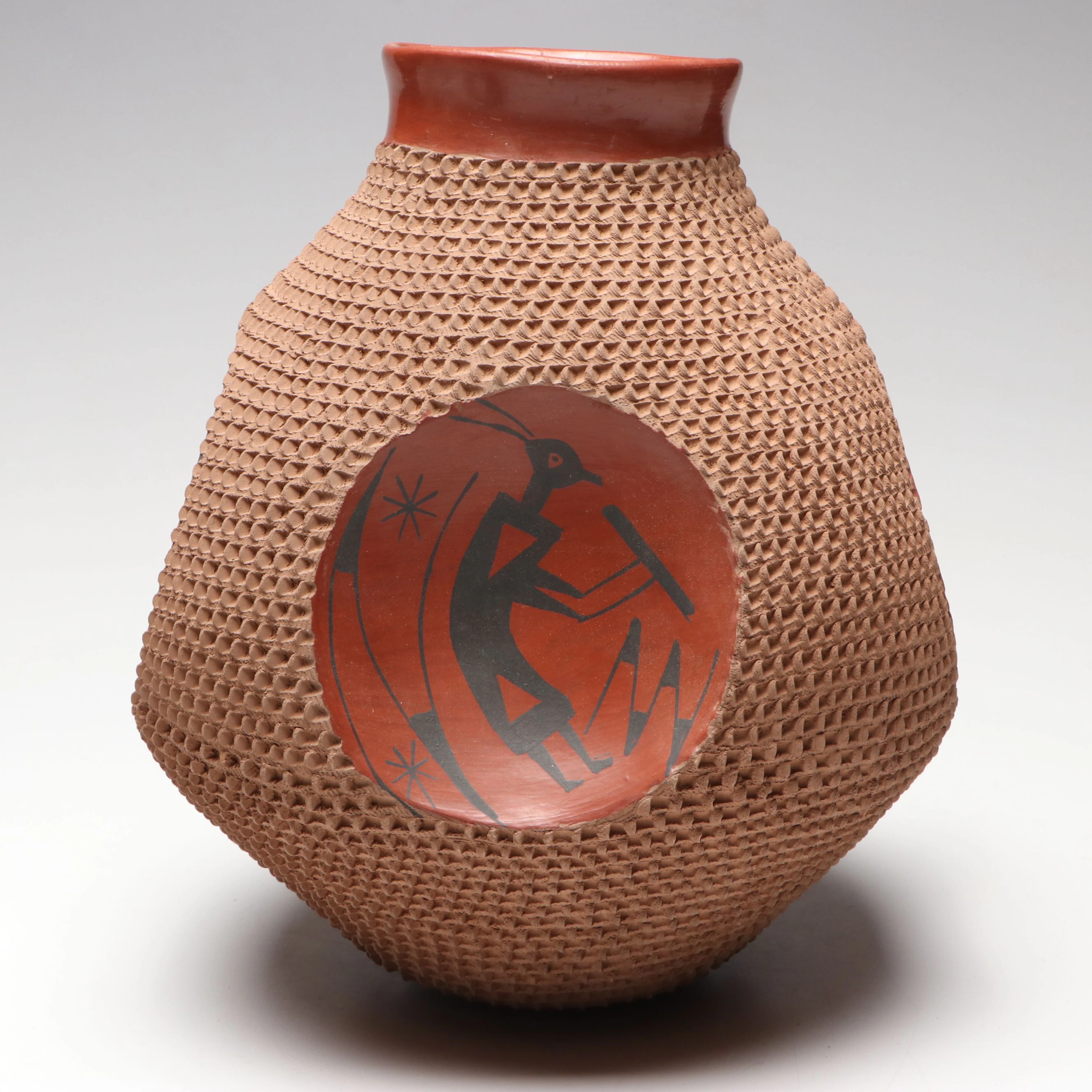 Jose Gonzalez Mata Ortiz Redware Mimbres Design Pottery Vase