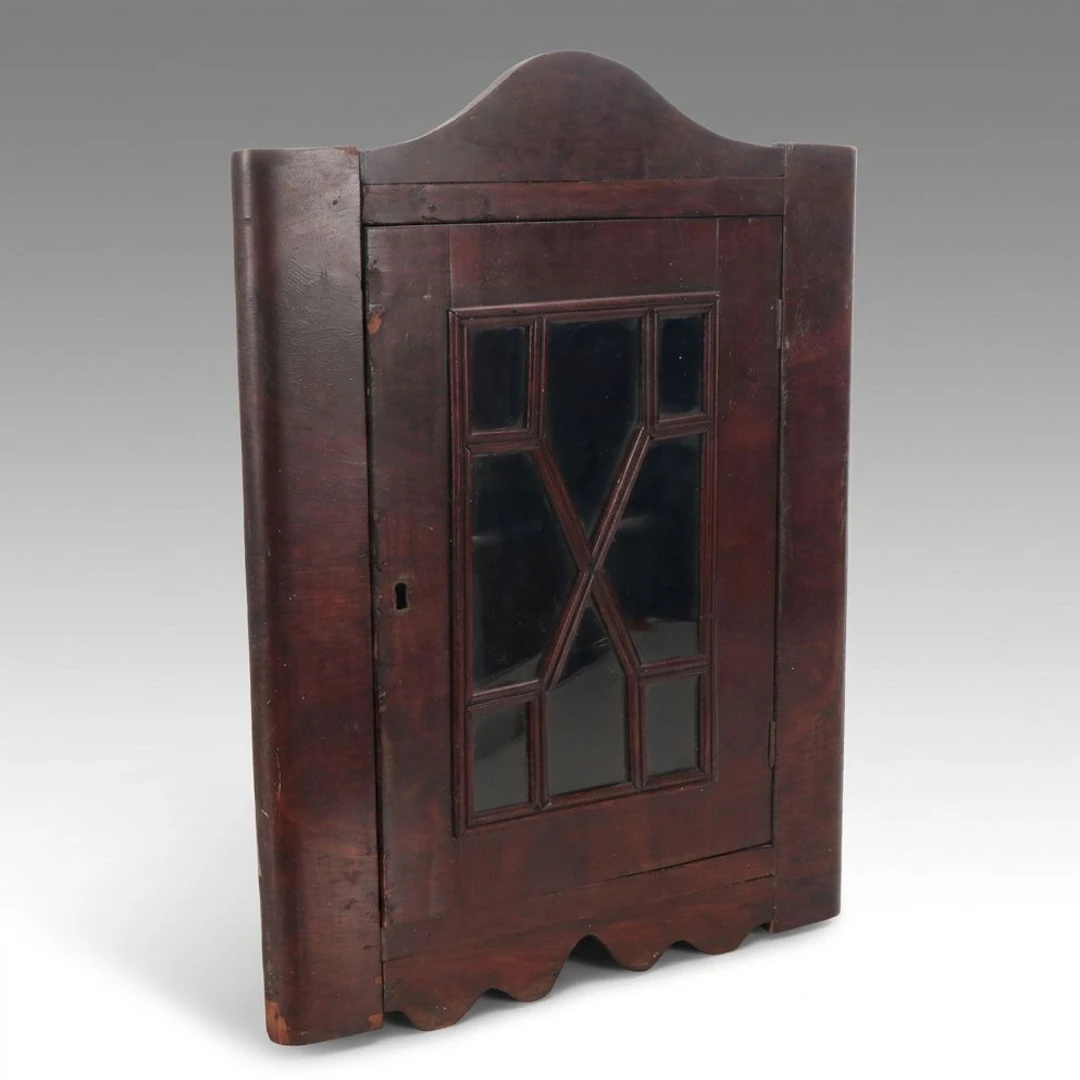 American Flame Mahogany Hanging Corner Cupboard, 19th Century