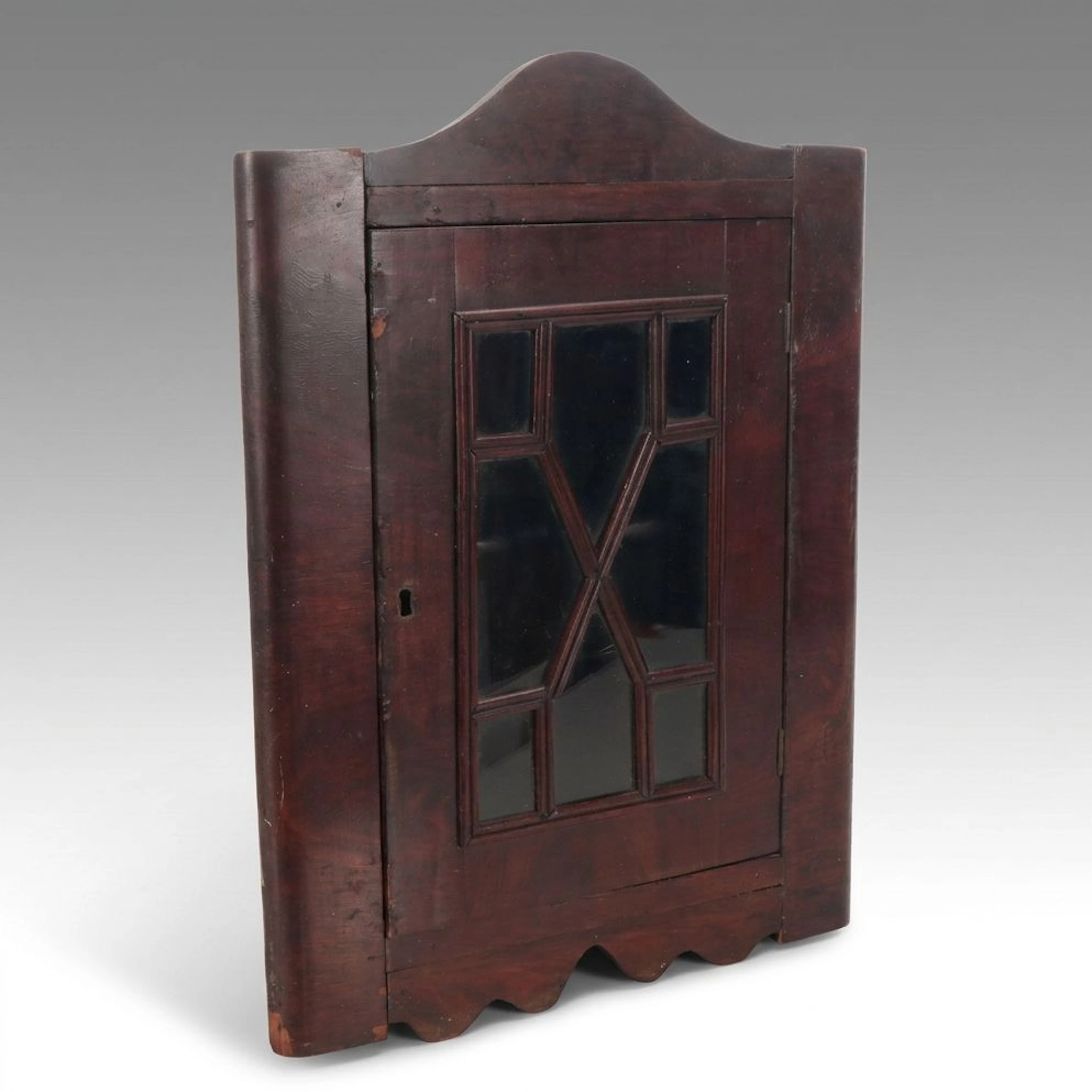 American Flame Mahogany Hanging Corner Cupboard, 19th Century