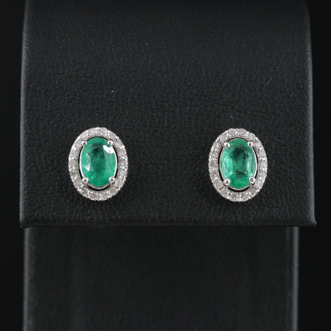 14K 1.30 CTW Zambian Emerald & Light Pink Diamond Earrings, IGI Jewelry Report