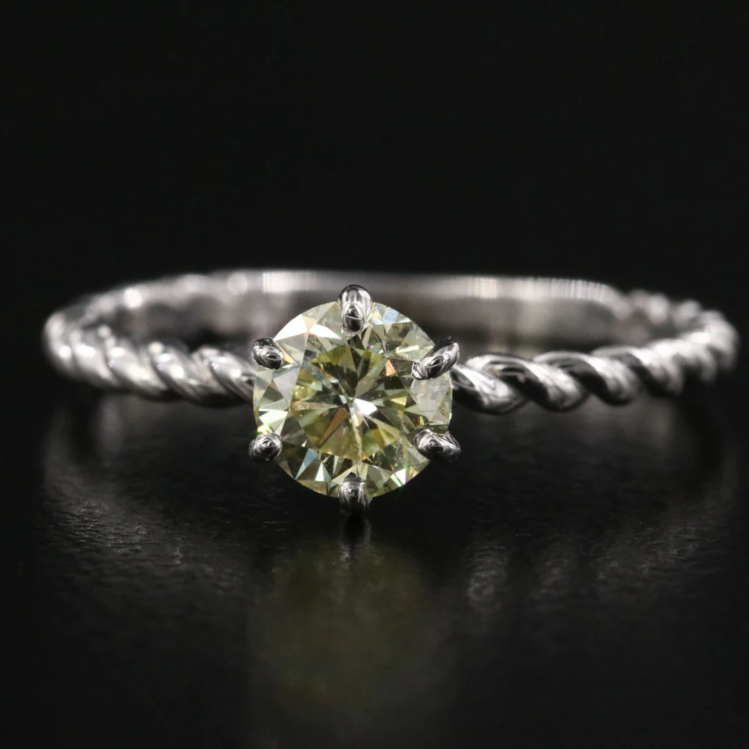 14K 0.66 CT Fancy Yellow Diamond Solitaire Ring