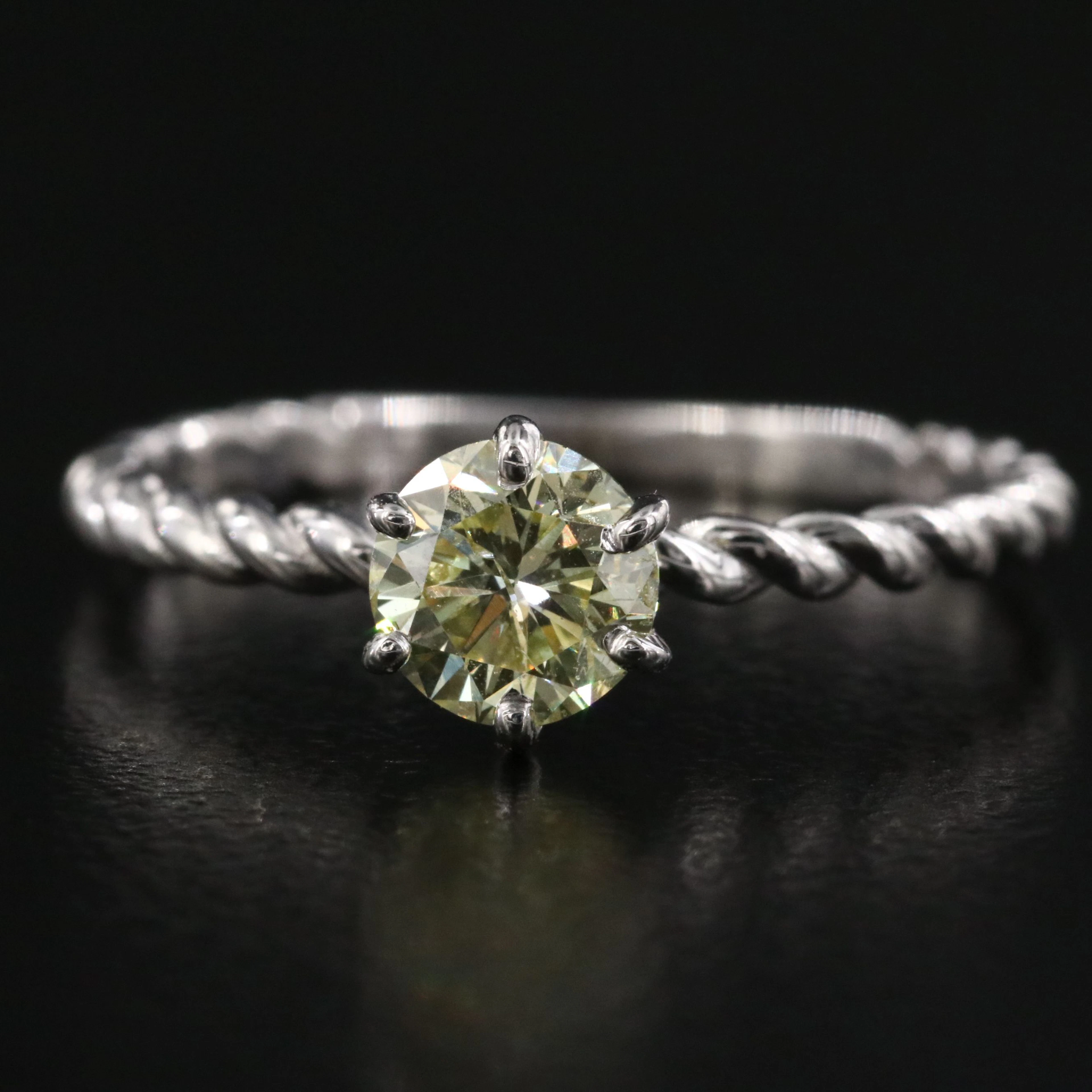 14K 0.66 CT Fancy Yellow Diamond Solitaire Ring