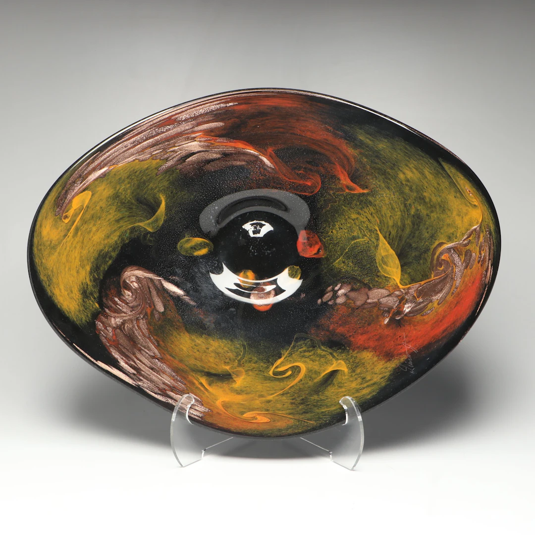 Artist Signed Art Glass Centerpiece Decorative Bowl