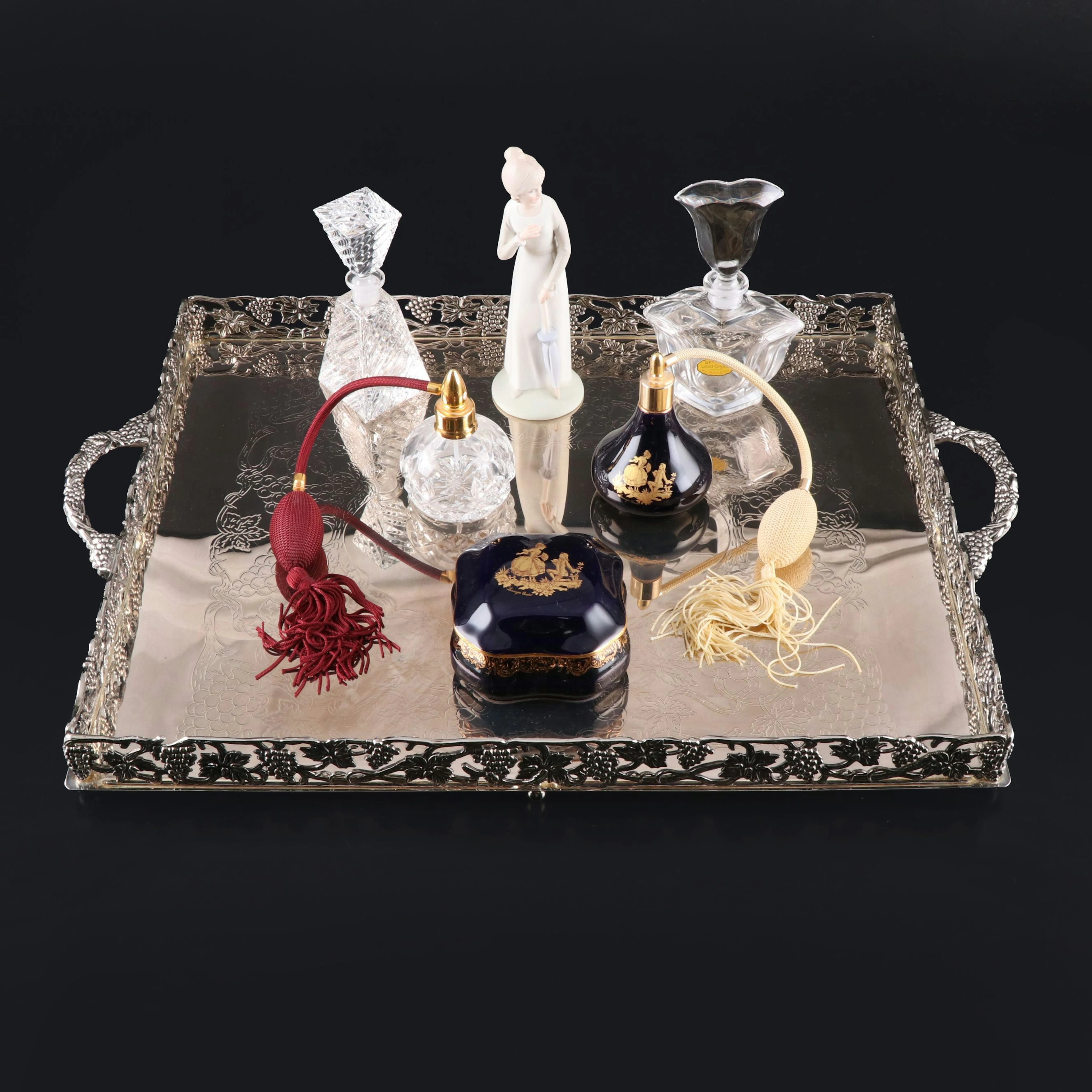 Godinger "Grape" Silver Plate Gallery Tray with More Vanity Accessories