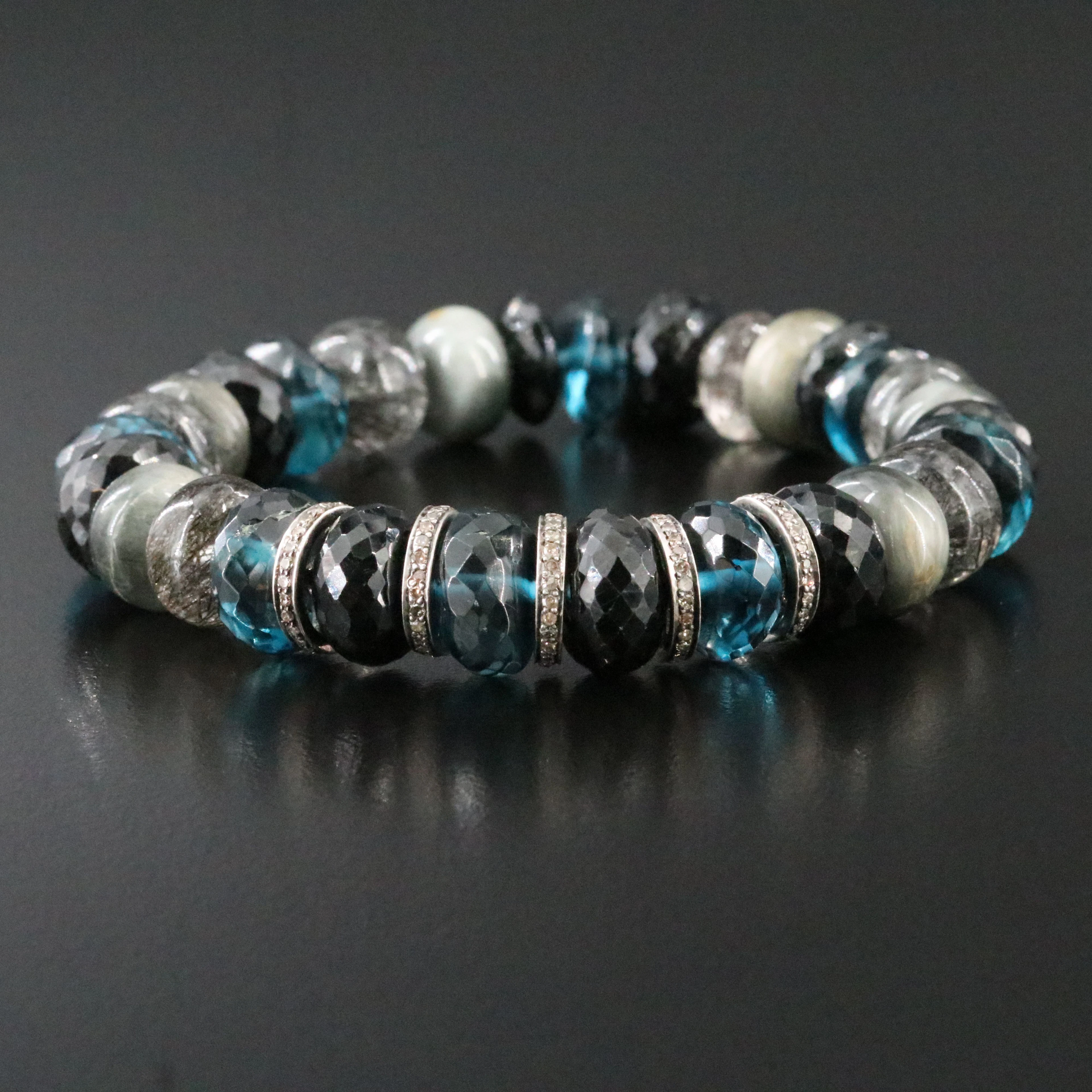 Sheryl Lowe Bracelet Featuring Blue Topaz, Tourmalinated Quartz and Diamonds