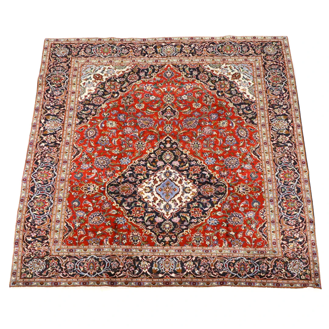 8'2 x 8'9 Hand-Knotted Persian Kashan Area Rug Remnant