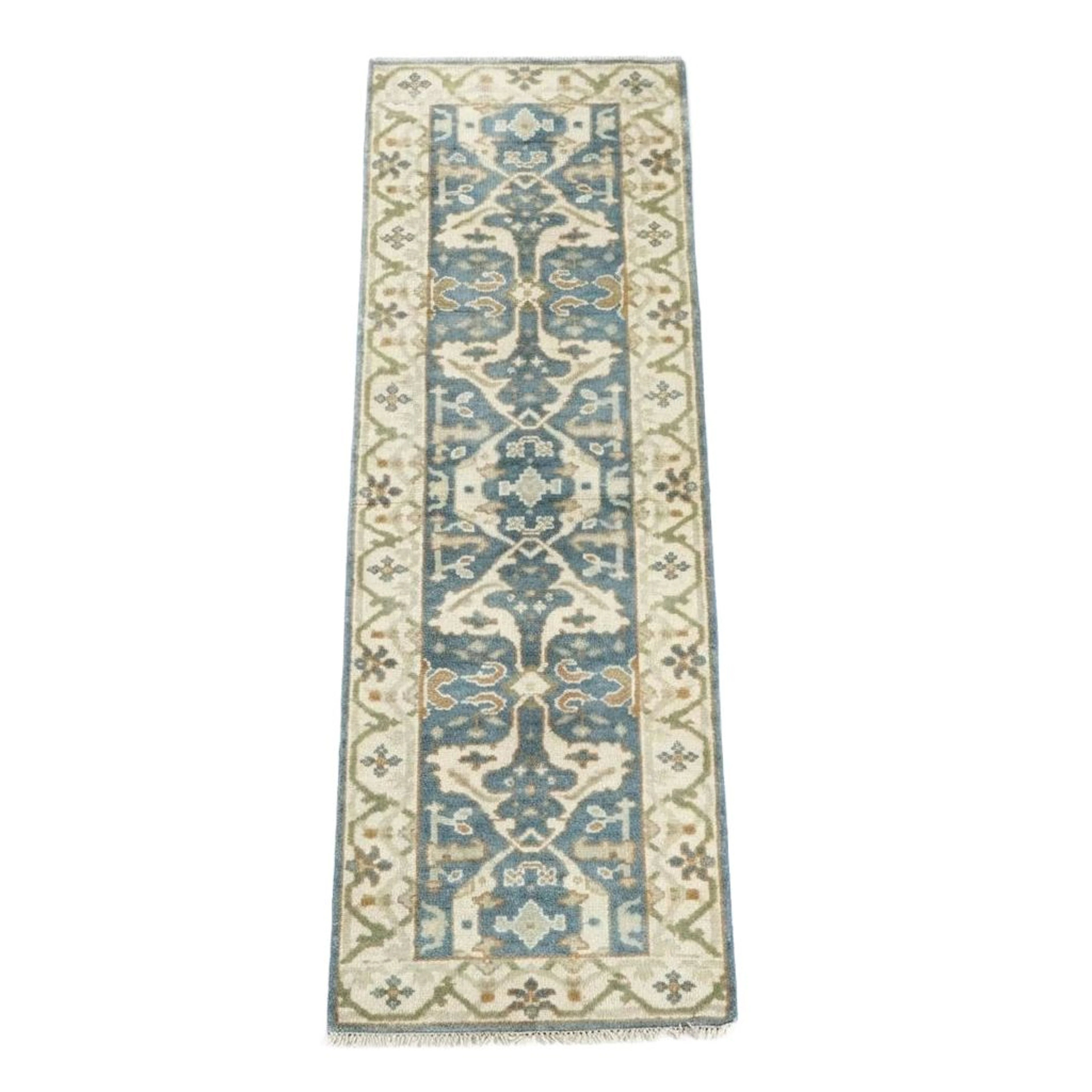 2'6 x 8'10 Hand-Knotted Indo-Turkish Oushak Carpet Runner