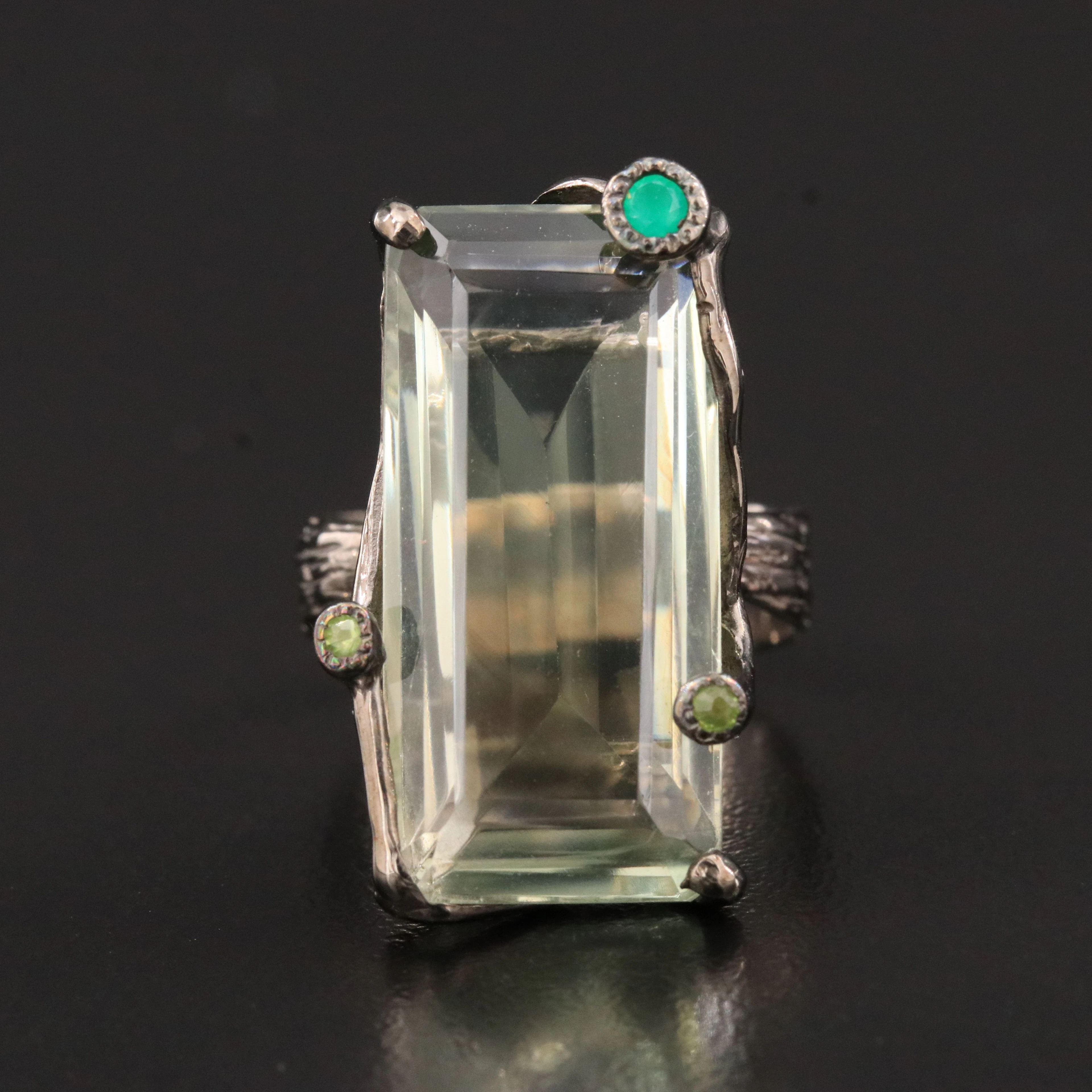 Sterling Prasiolite, Sapphire and Chalcedony Ring