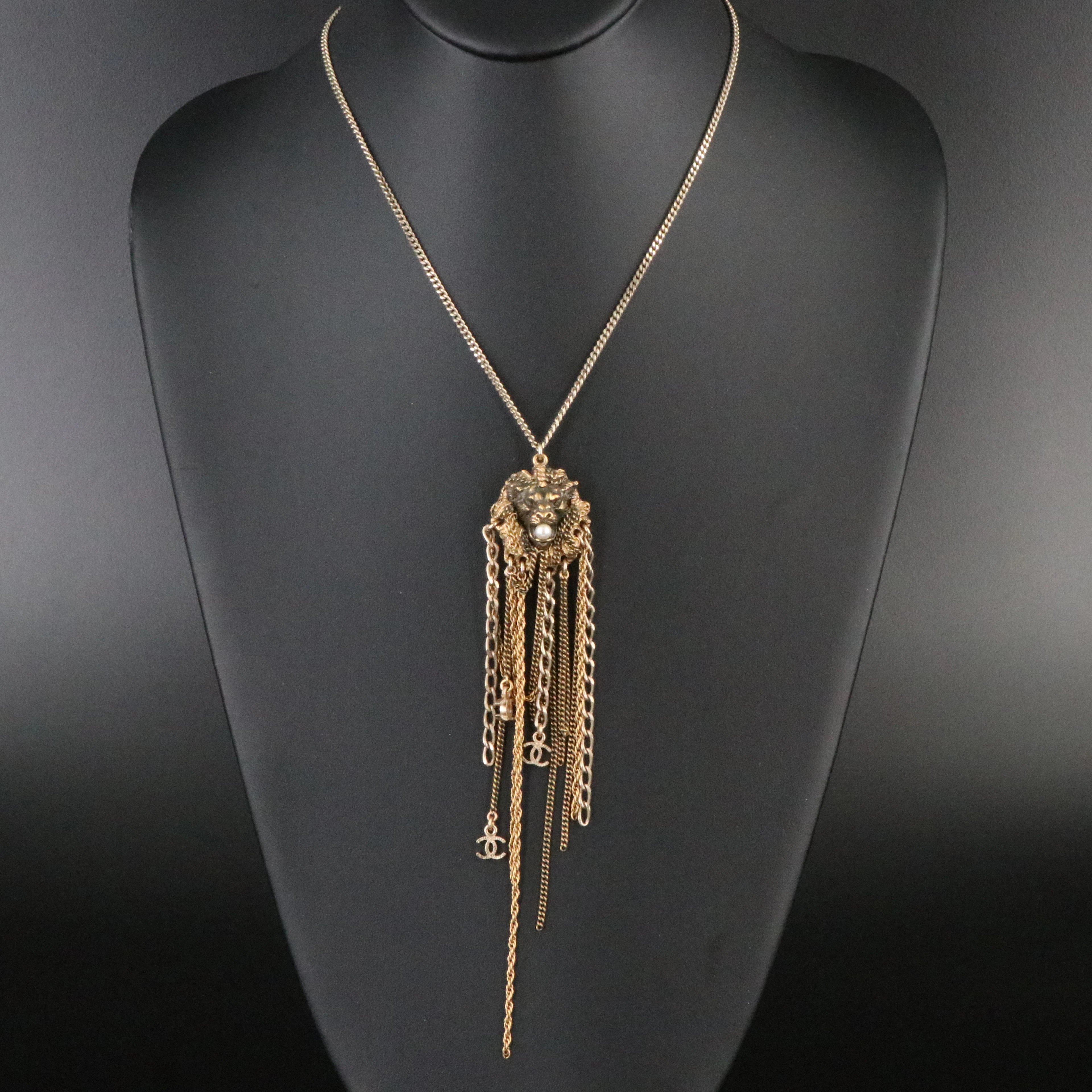 Chanel CC Lion Head Necklace with Glass Pearl Accent, 2011