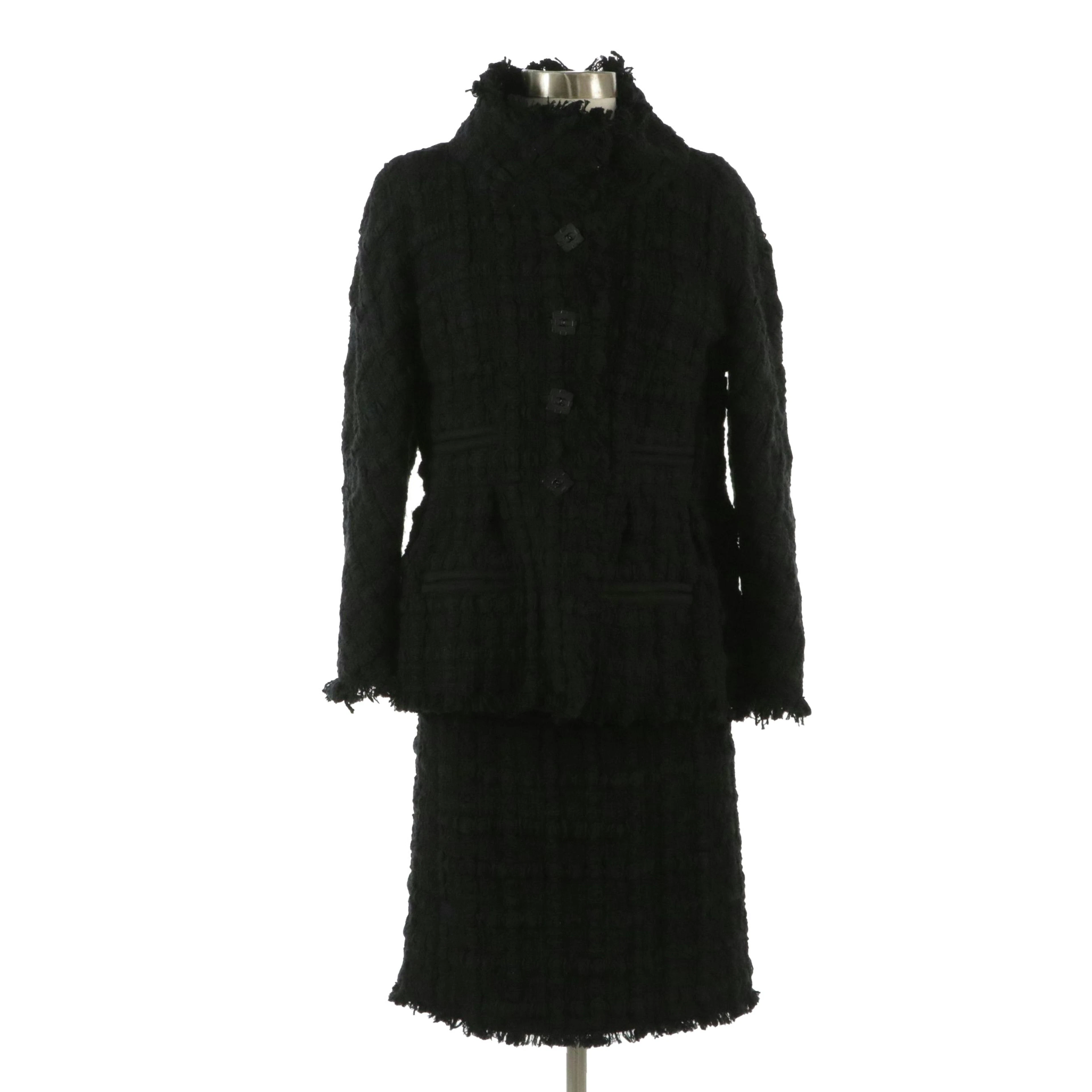 Chanel Black Tweed Skirt Suit Set Jacket with Hammered CC Square Buttons