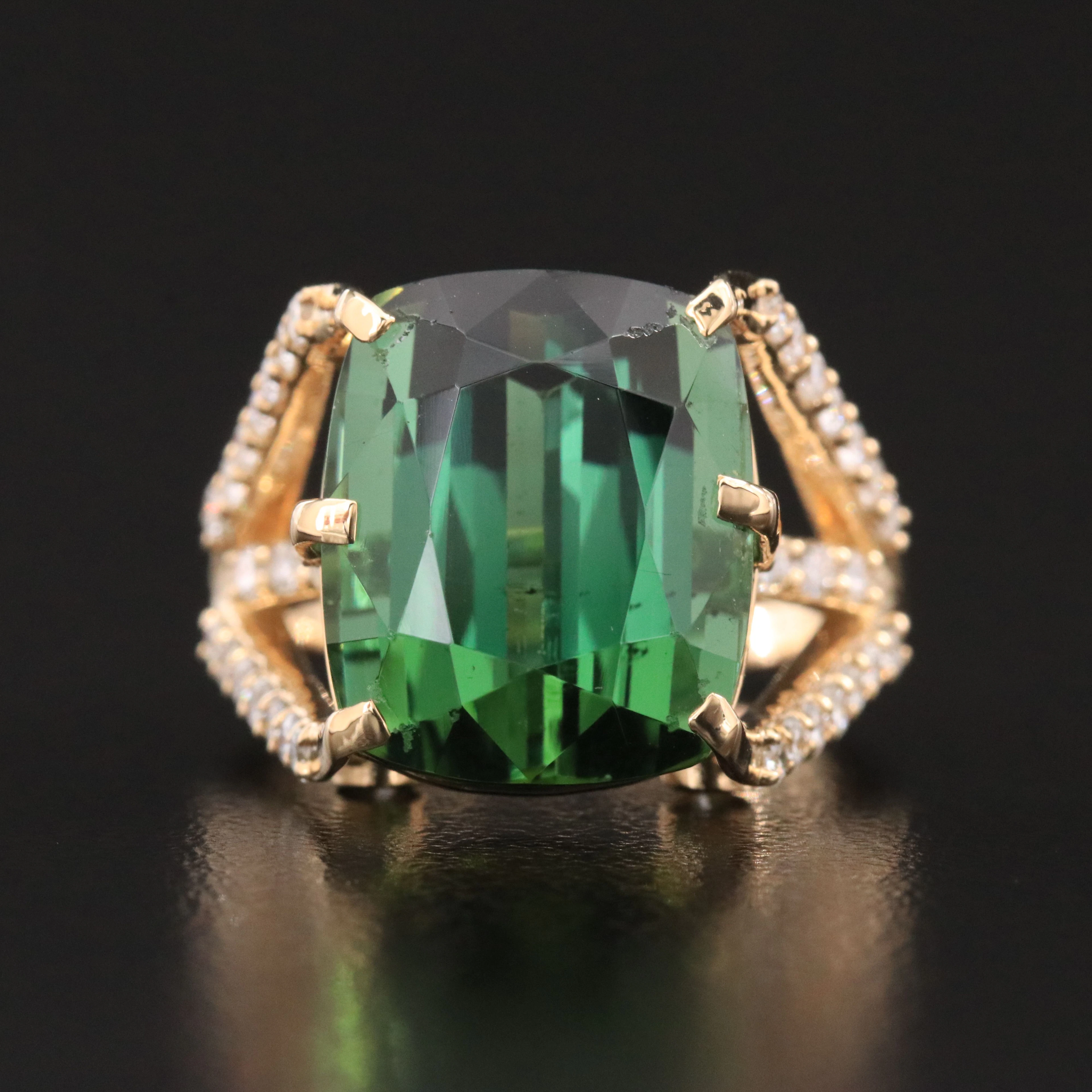 14K 14.89 CT Tourmaline and 0.97 CTW Diamond Ring with GIA Report