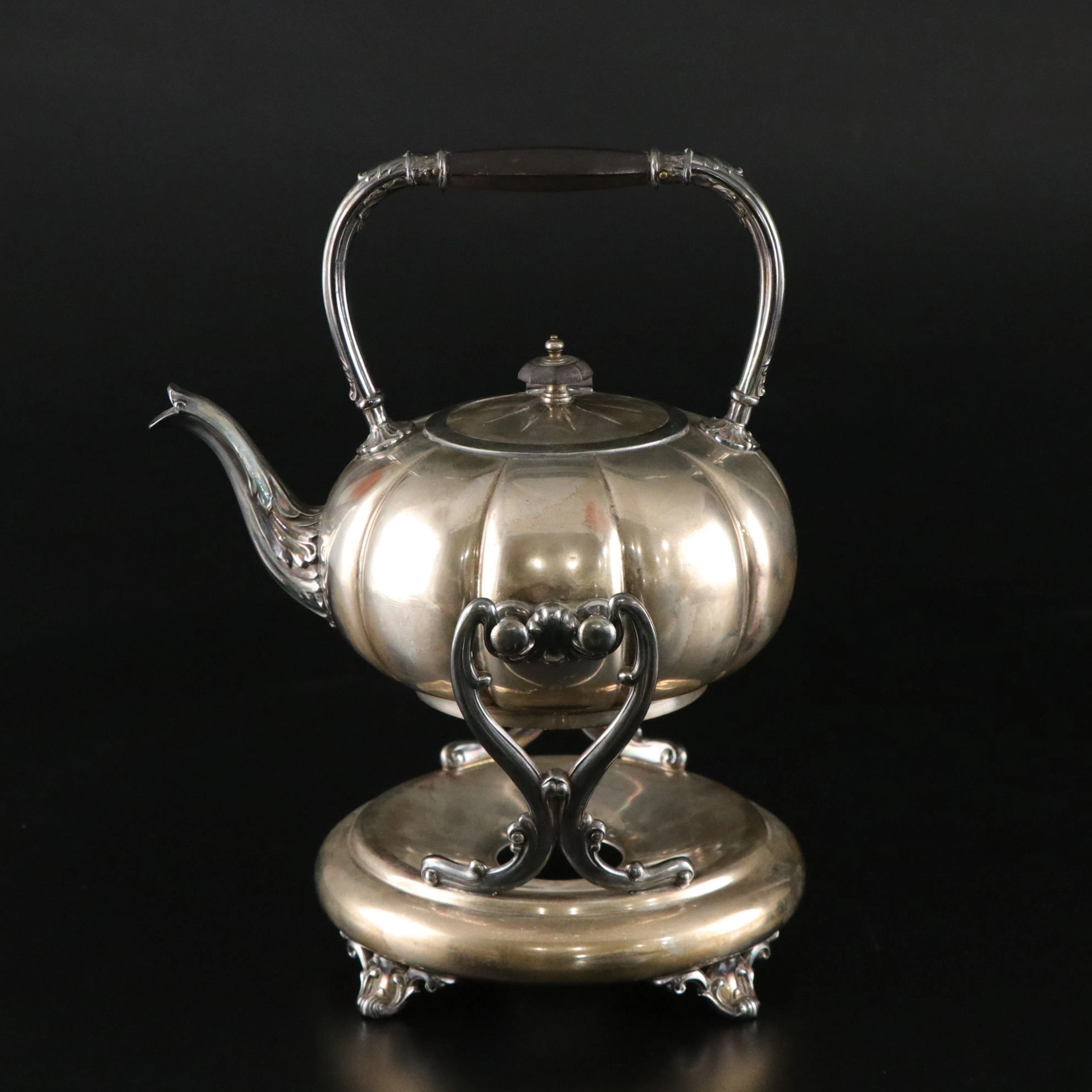 Silver Plate Tea Kettle and Warming Stand with Burner