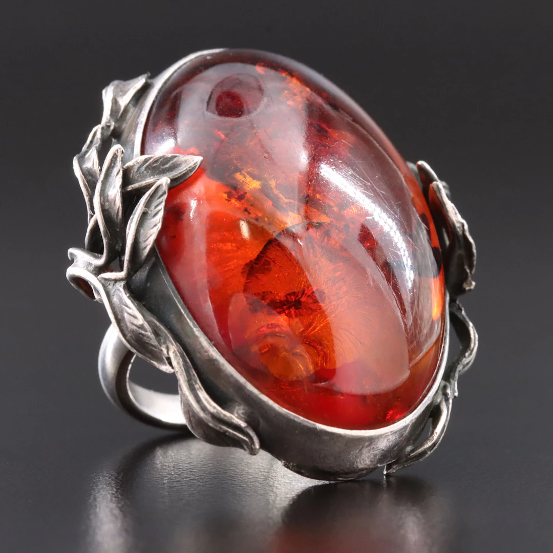 950 Silver Amber Ring