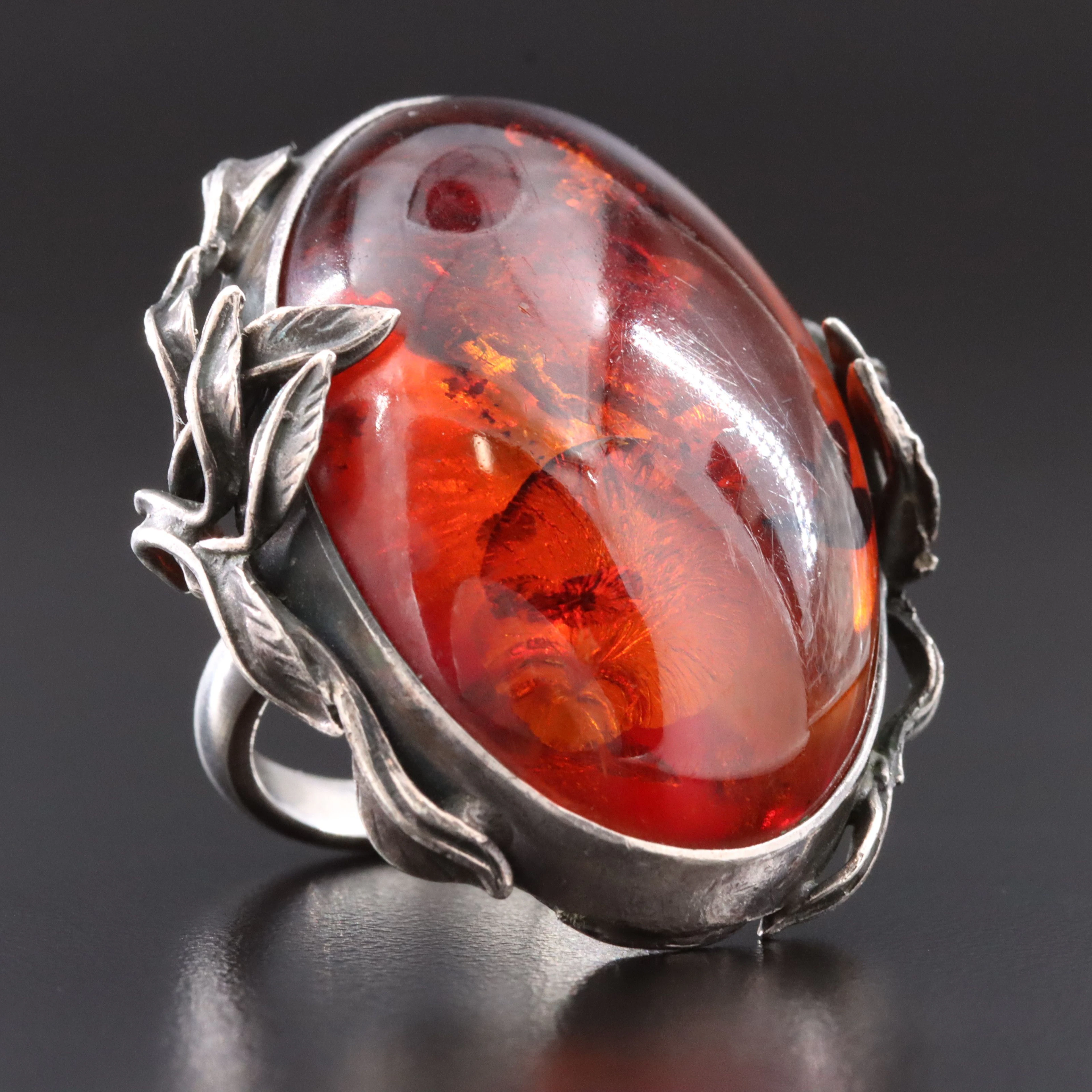 950 Silver Amber Ring