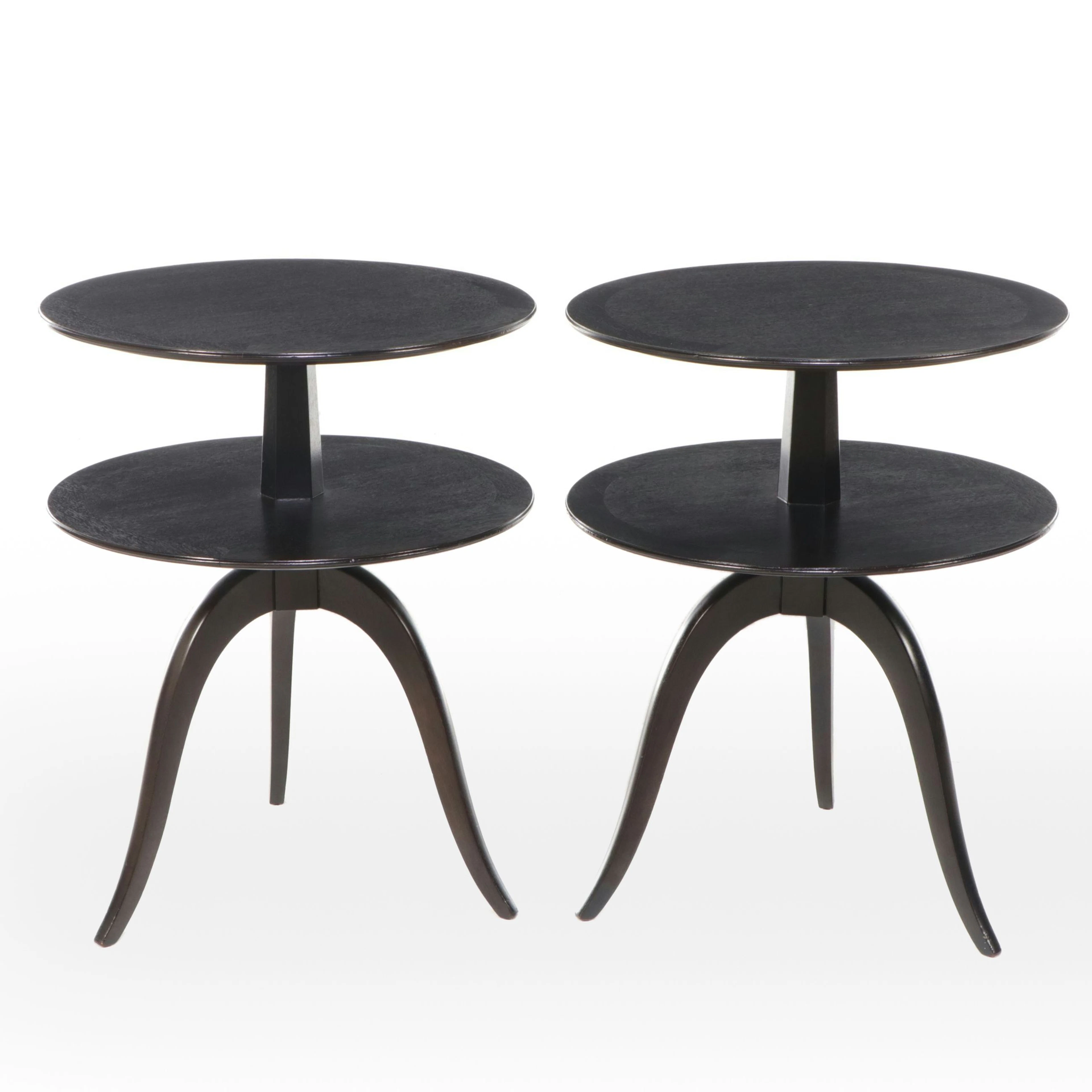 Pair of Edward Wormley for Dunbar Ebonized Wood Two-Tiered Side Tables, 1950s