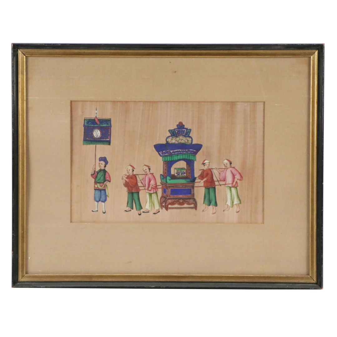 Chinese School Pith Painting of Procession Scene, Late 19th to 20th Century