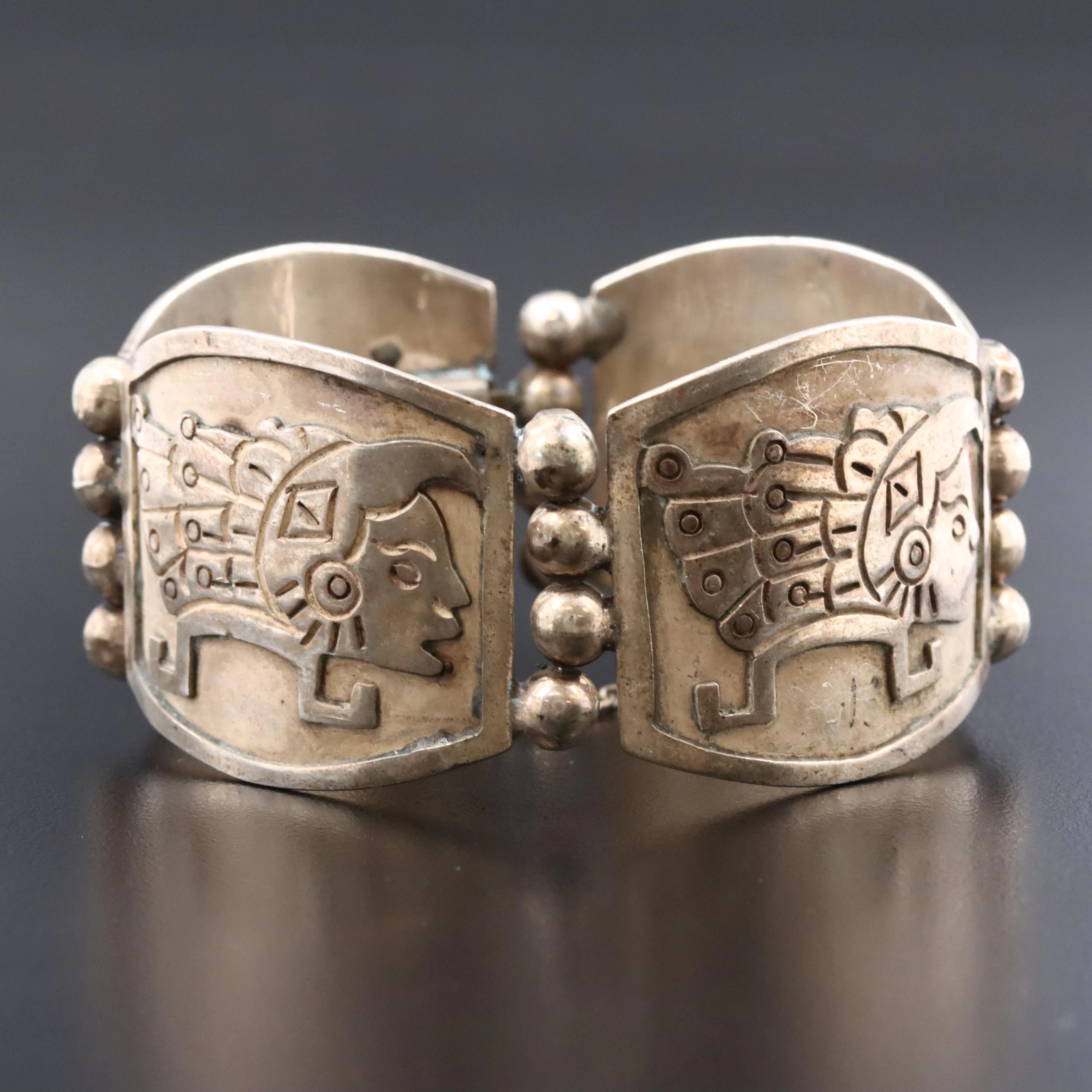 Talleres de Los Ballesteros Sterling Aztec Panel Bracelet