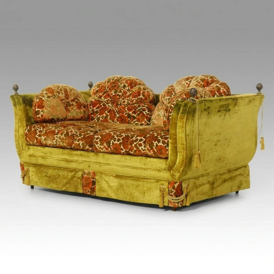 Flexsteel Hollywood Regency Loveseat with Plush Floral Upholstery