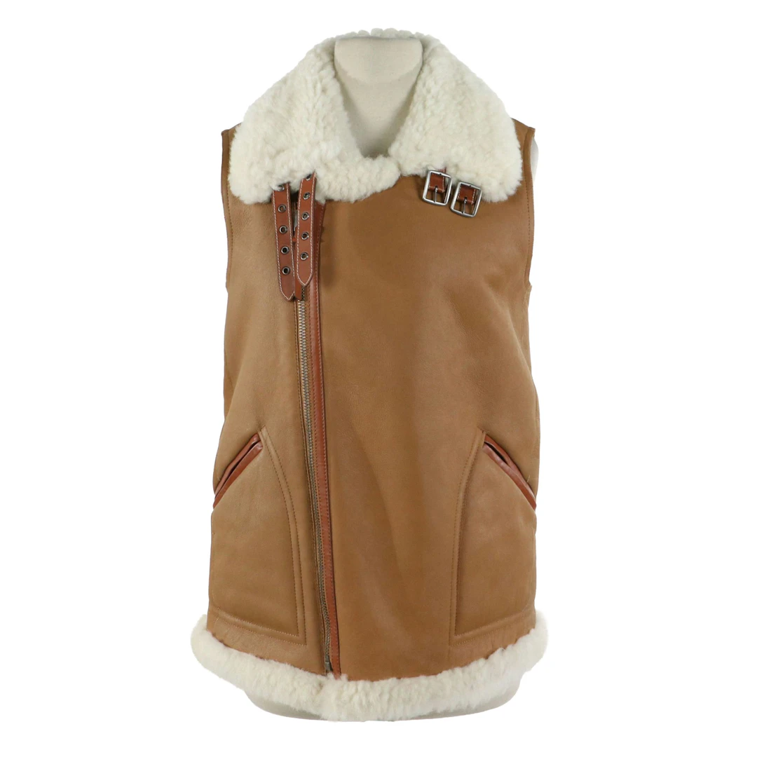 Coach Reversible Leather and Shearling Lamb Zipper-Front Vest with