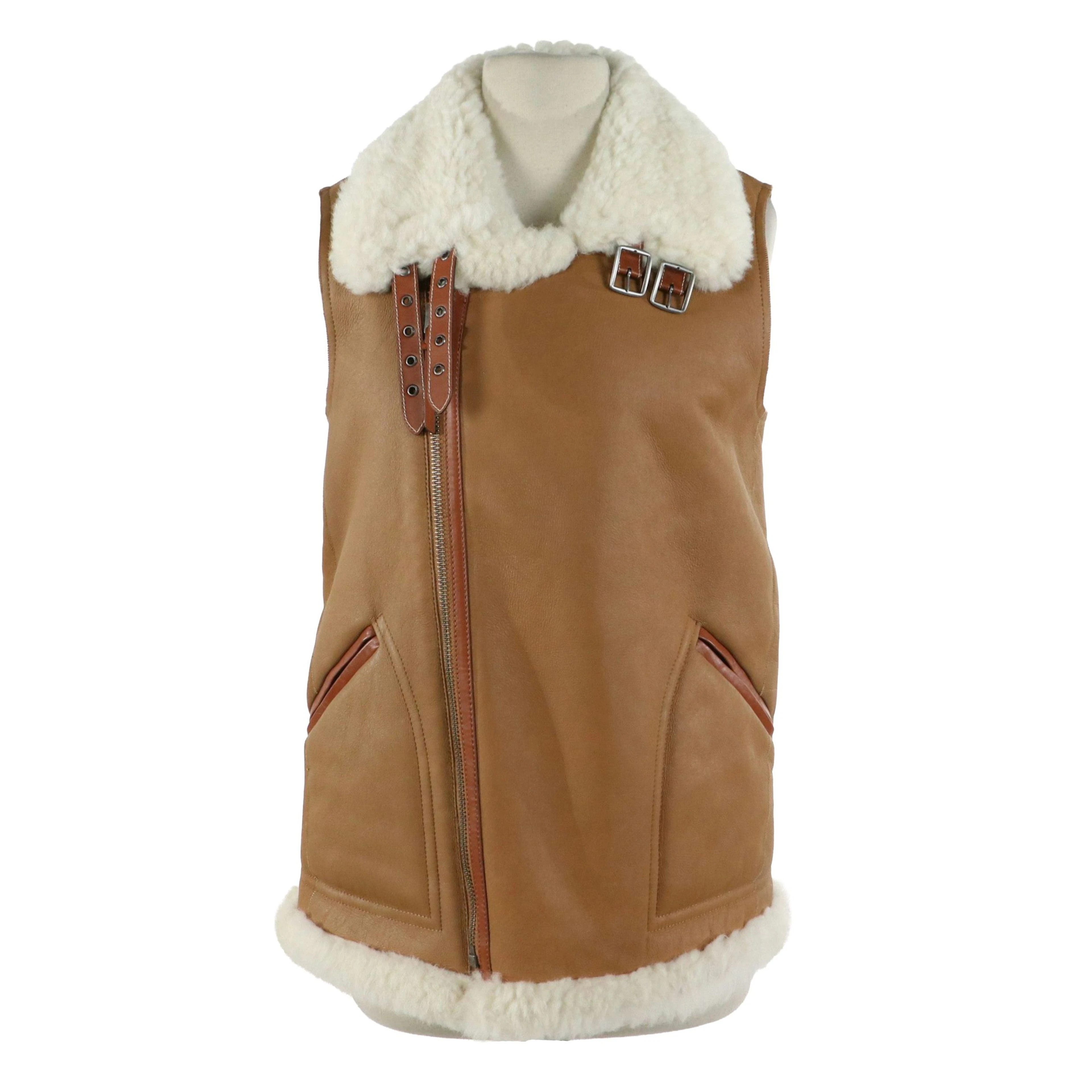 Coach Reversible Leather and Shearling Lamb Zipper-Front Vest with