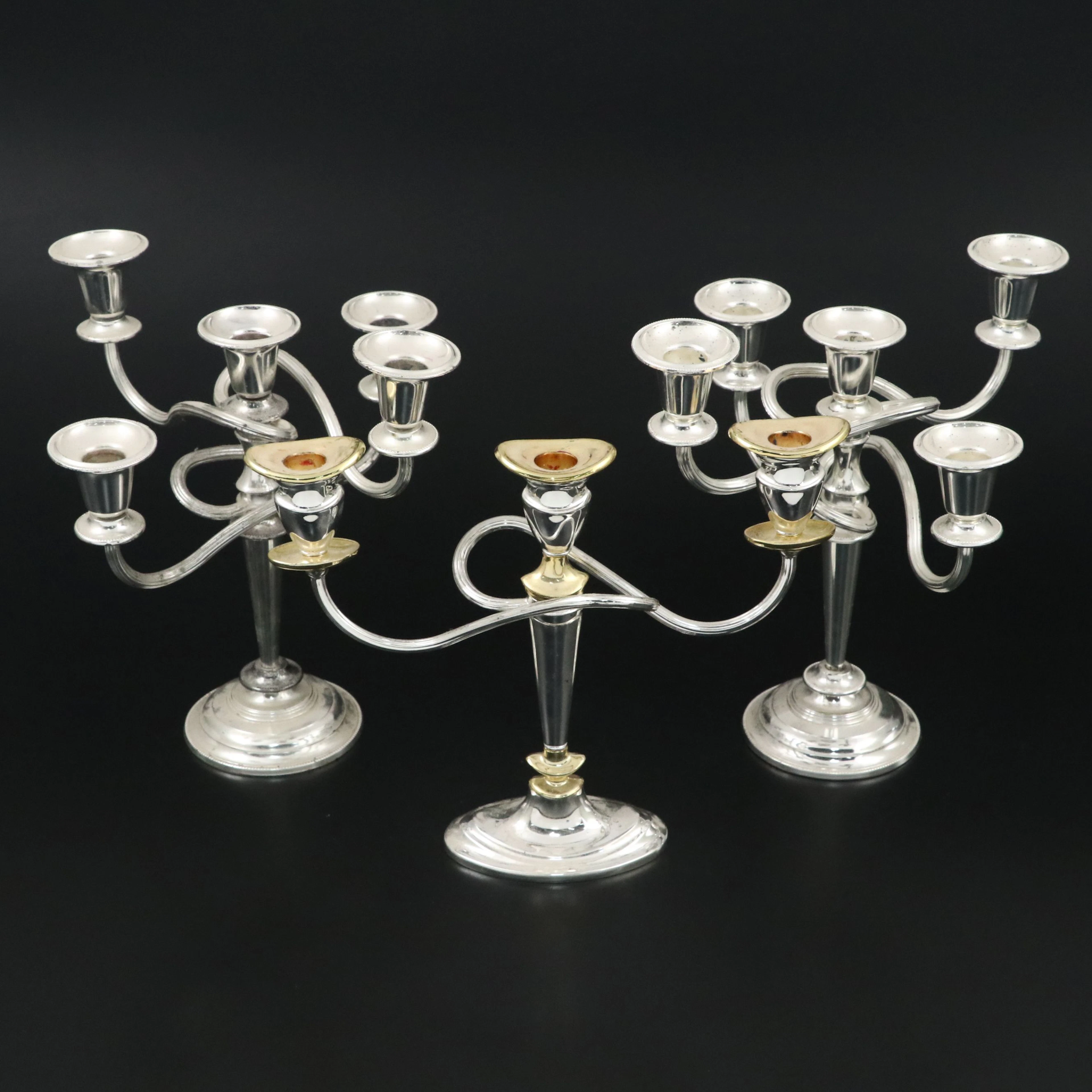 Neoclassical Style Silver Plate Candelabrum with Swirl-Armed Candelabra