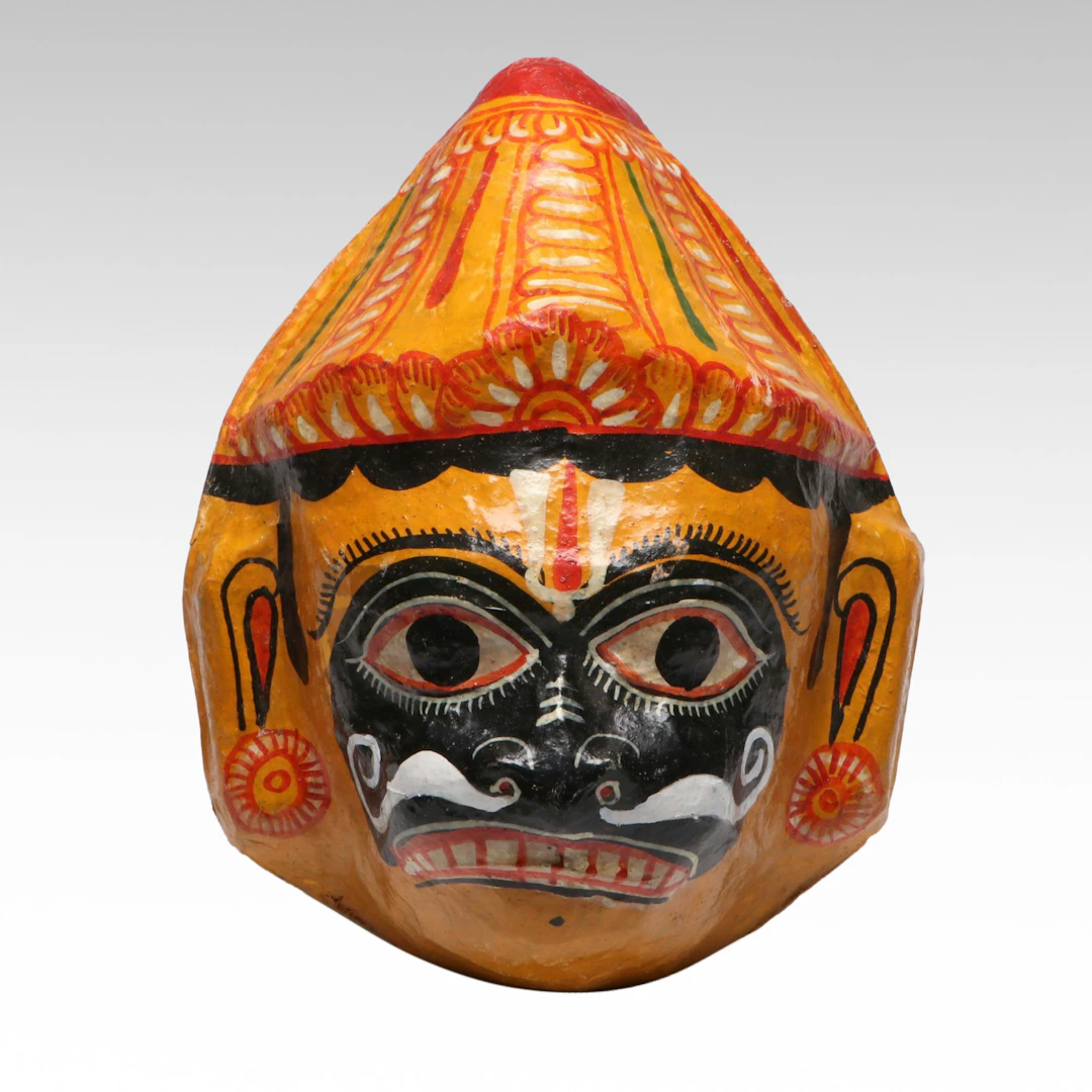 Indian School Hand-Painted Papier-Mâché Mukh Mukha Mask of Hanuman