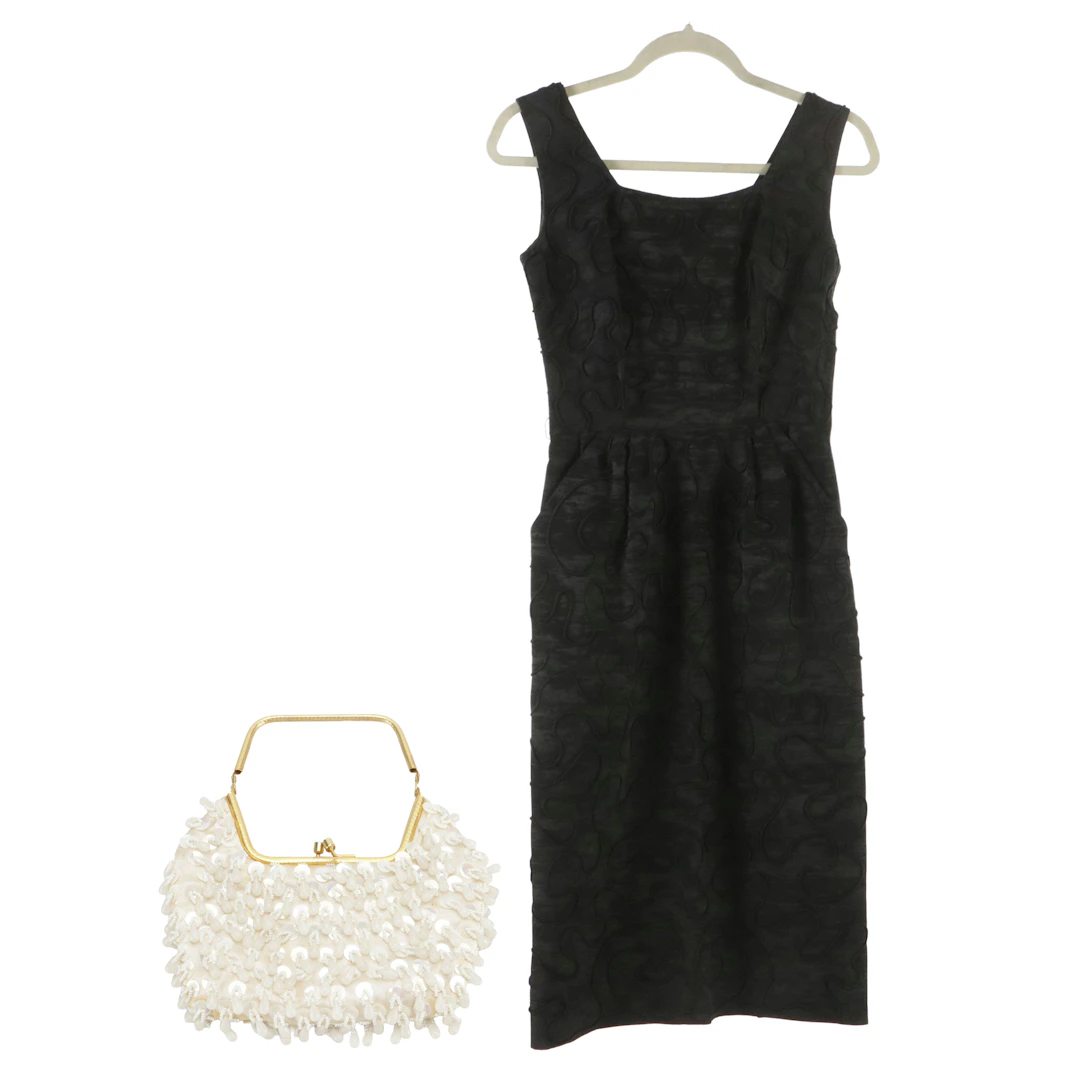 Gay Gibson Black Ribbonwork Sleeveless Dress and Safeco Embellished Handbag