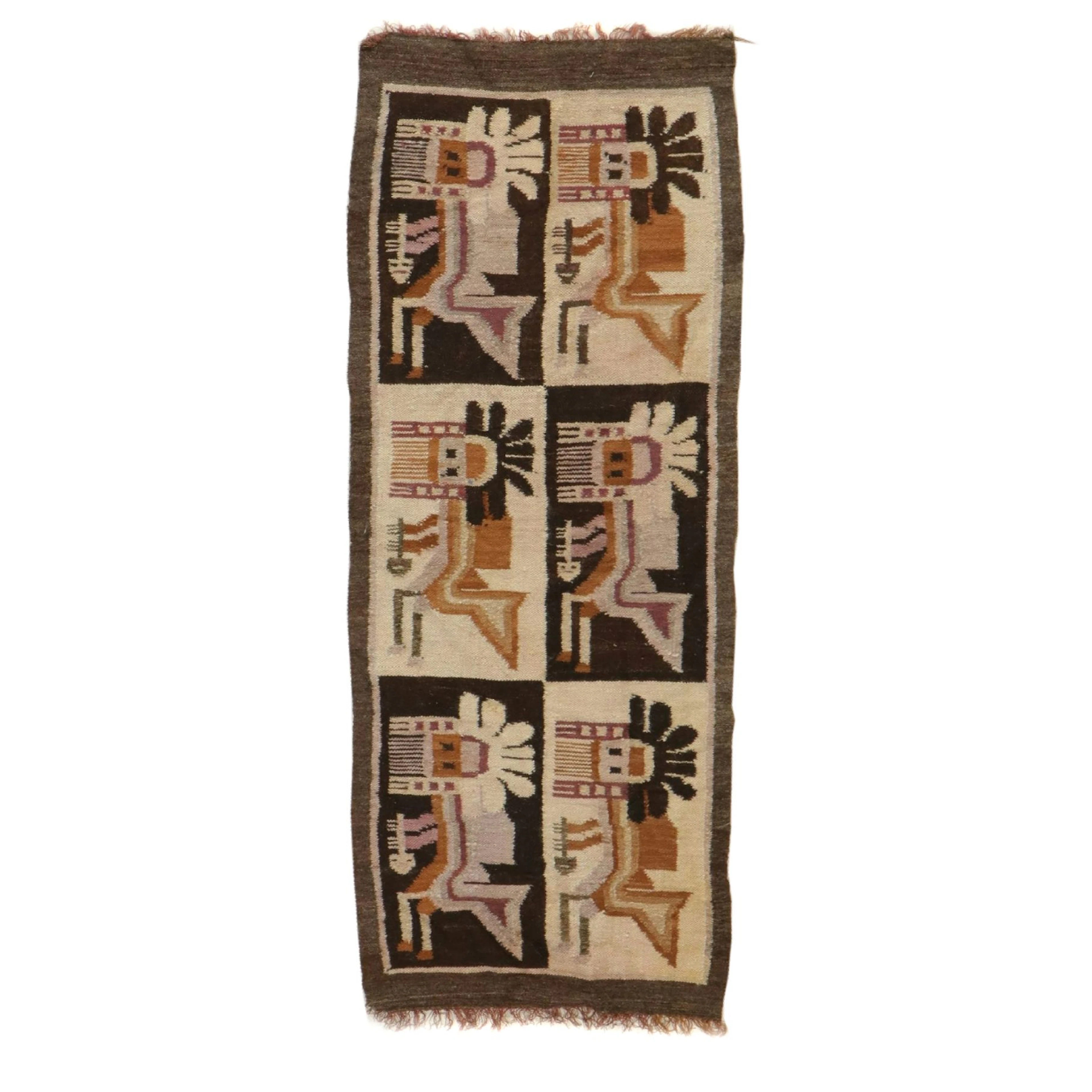 1'11 x 5 Handwoven South American Style Pictorial Accent Rug