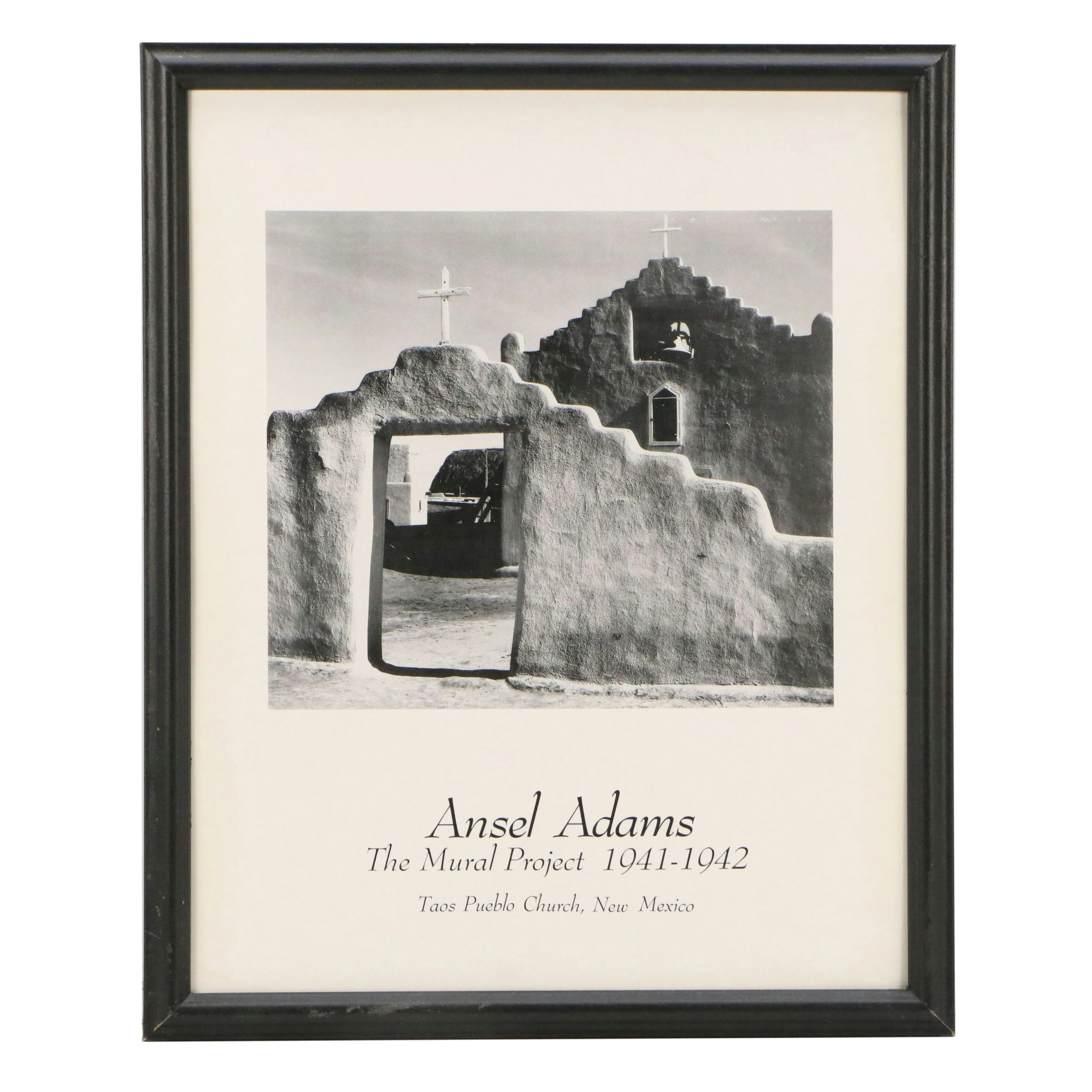 After Ansel Adams Offset Lithograph of Taos Pueblo Church "The Mural Project"