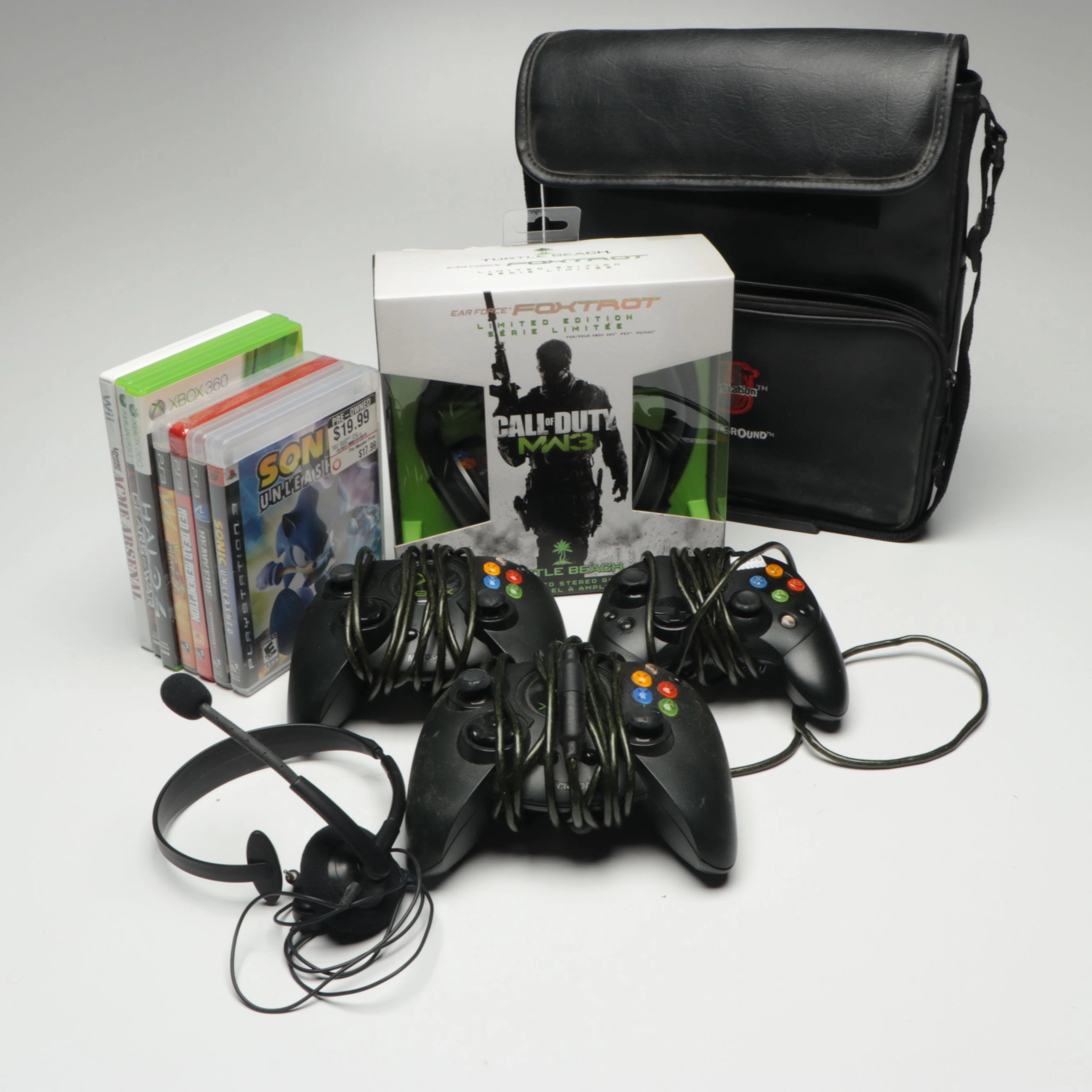 Call of Duty: MW3 Headset Box with Assorted Video Games and Xbox Controllers