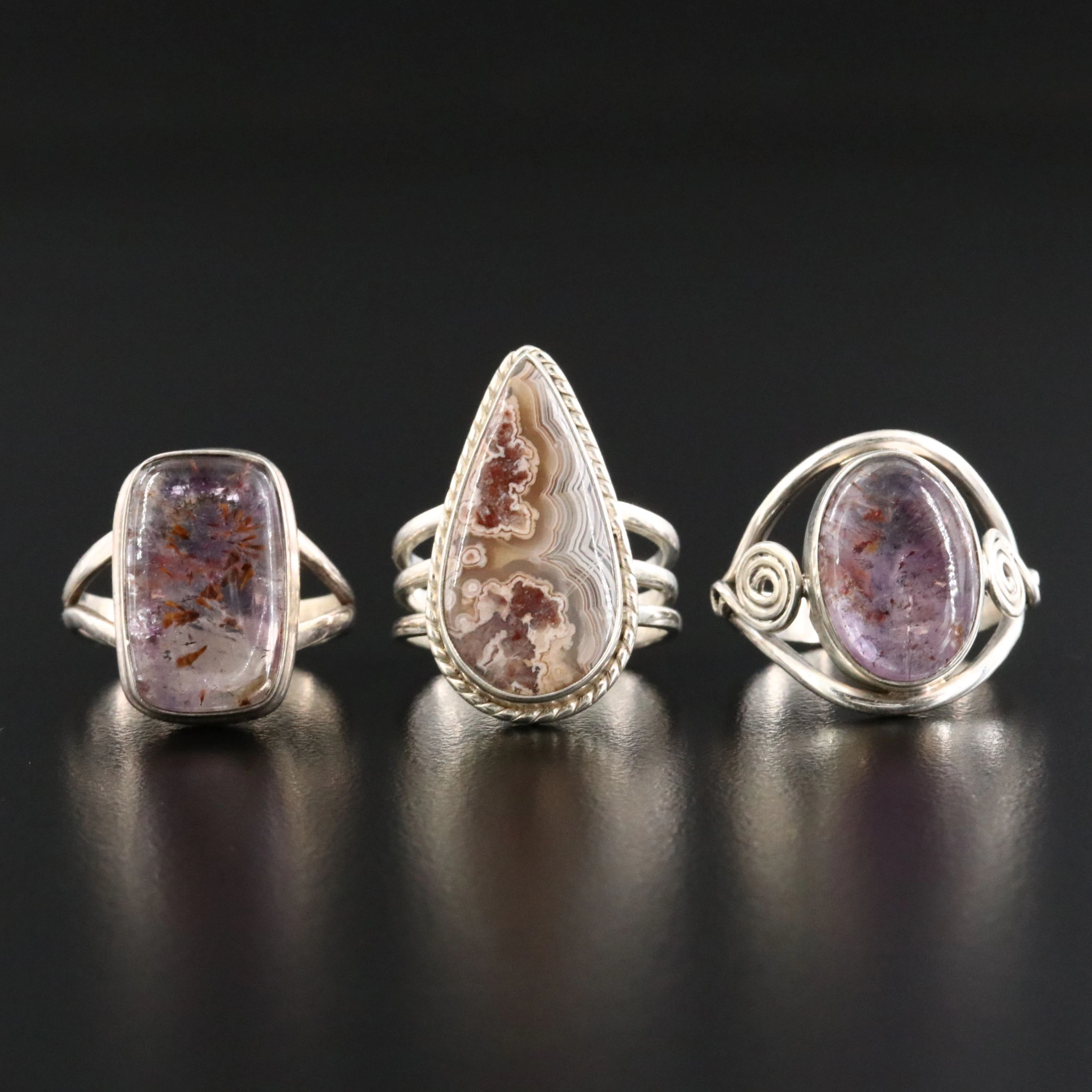 Sterling Gemstone Amethyst and Agate Rings