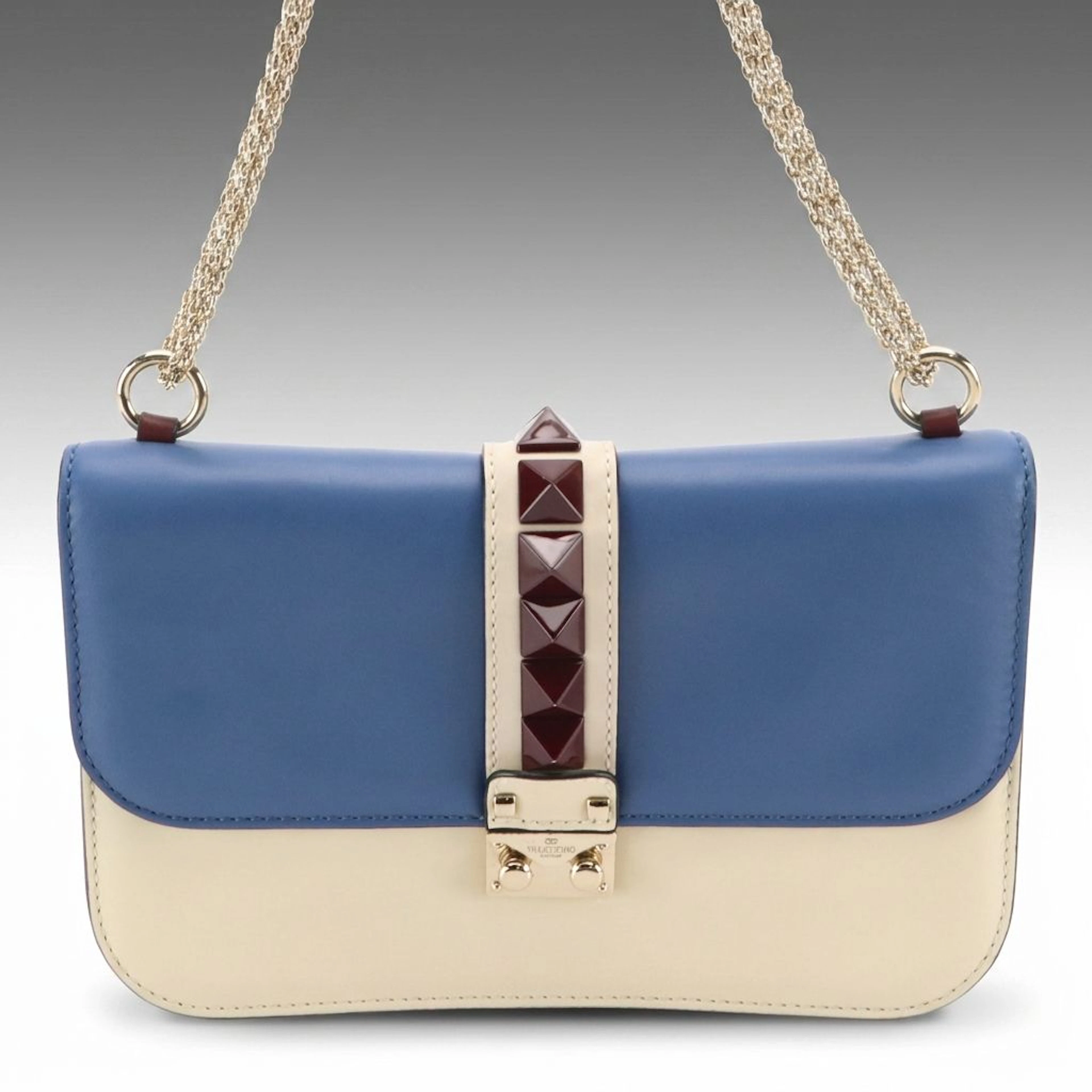 Valentino Garavani Rockstud Glam Lock Medium Flap Bag in Tricolor Leather