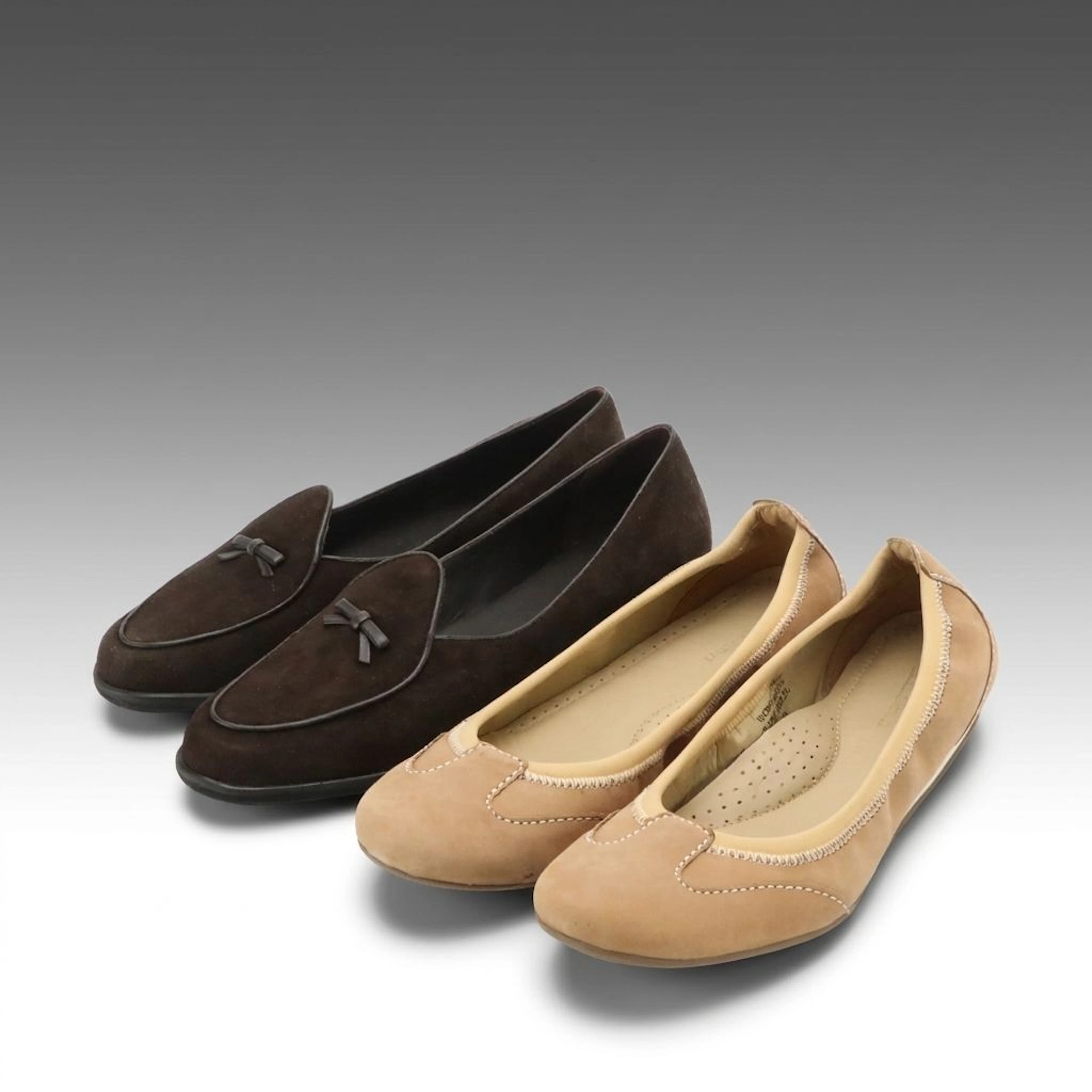 L.L. Bean Suede Bow Flats and Nubuck Leather Ballet Flats with Boxes