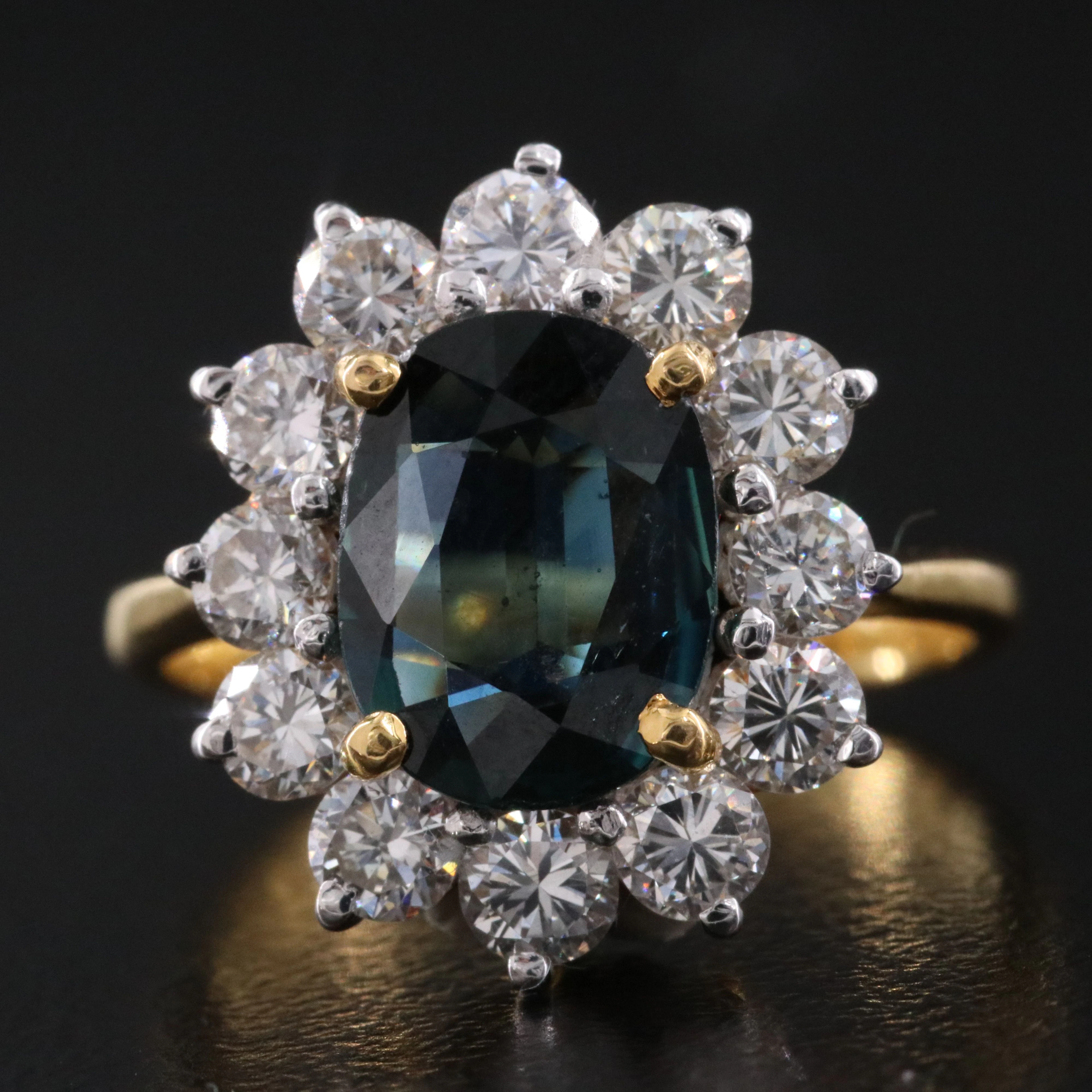 18K 1.53 CT Sapphire and Diamond Halo Ring