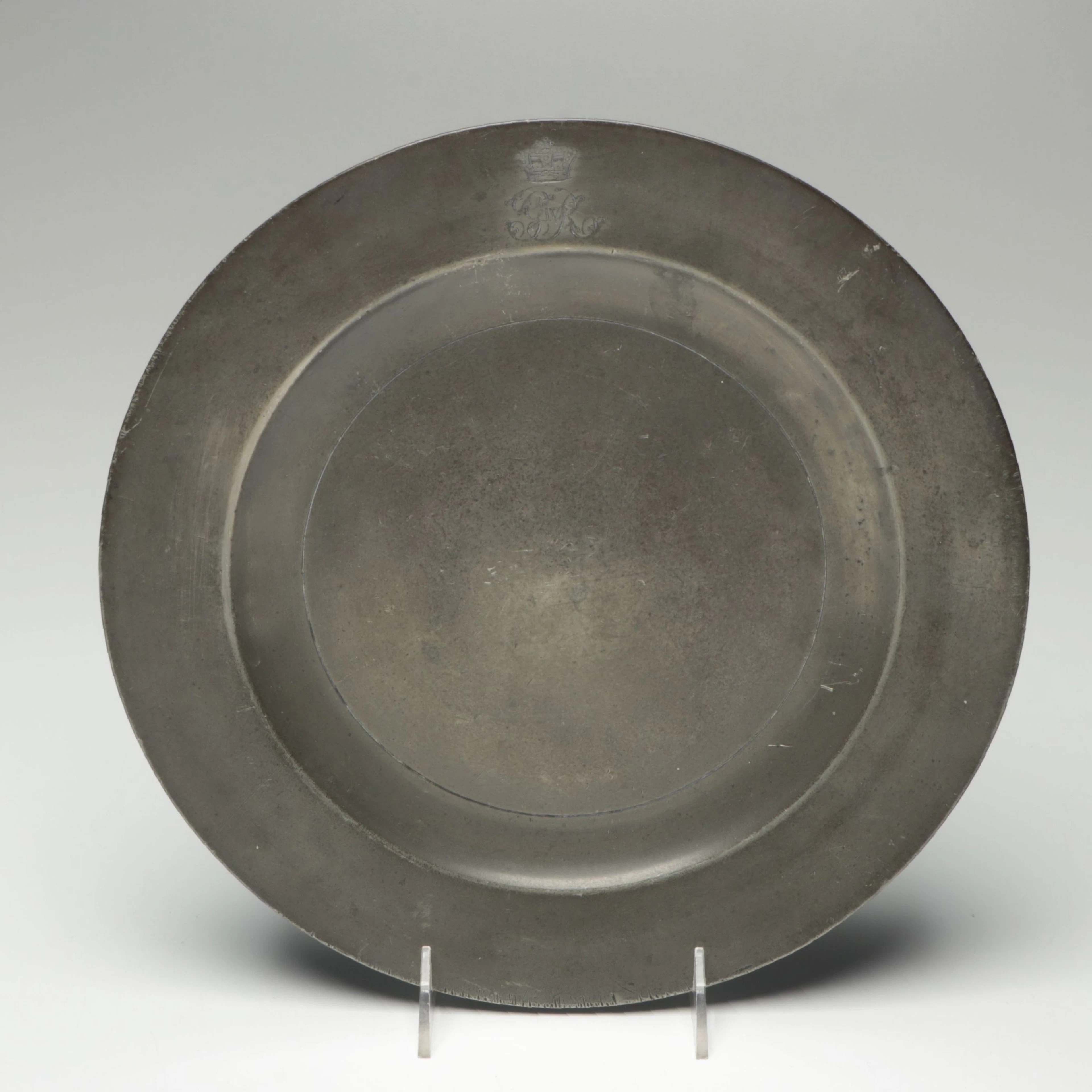 George IV Cypher Pewter Soup Plate, Antique