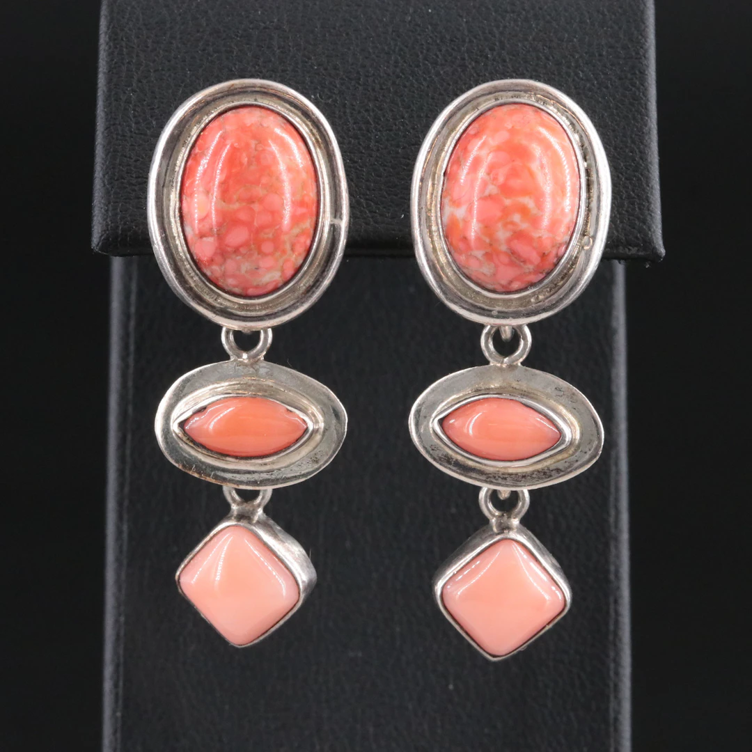 Amy Kahn Russell Sterling Glass and Coral Dangle Earrings