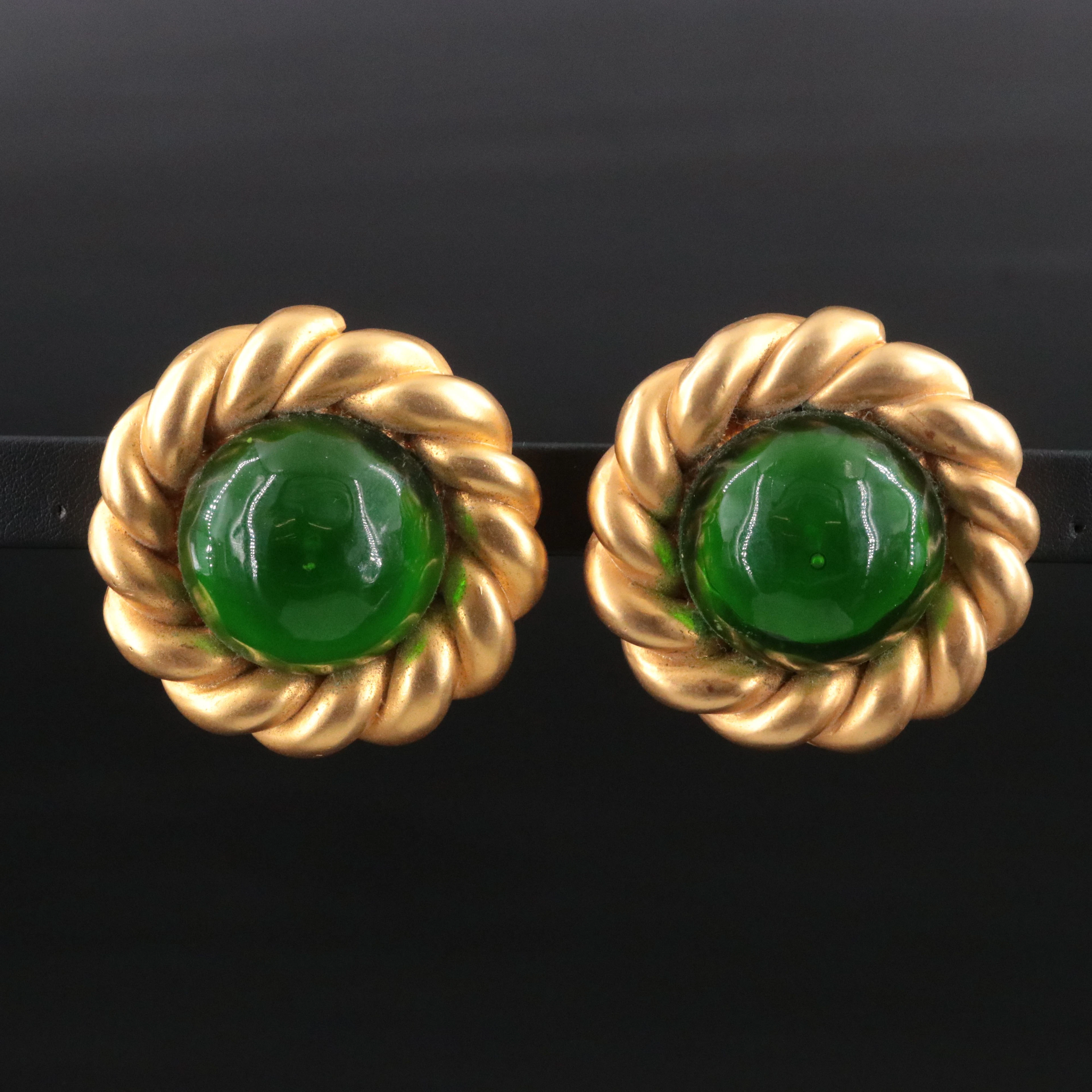 Chanel Gripoix Glass and Rope Style Large Clip Earrings, 1980s