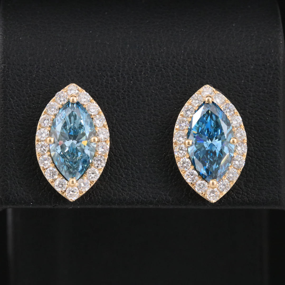 14K 4.90 CTW Lab Grown Diamond Earrings with Fancy Blue Centers