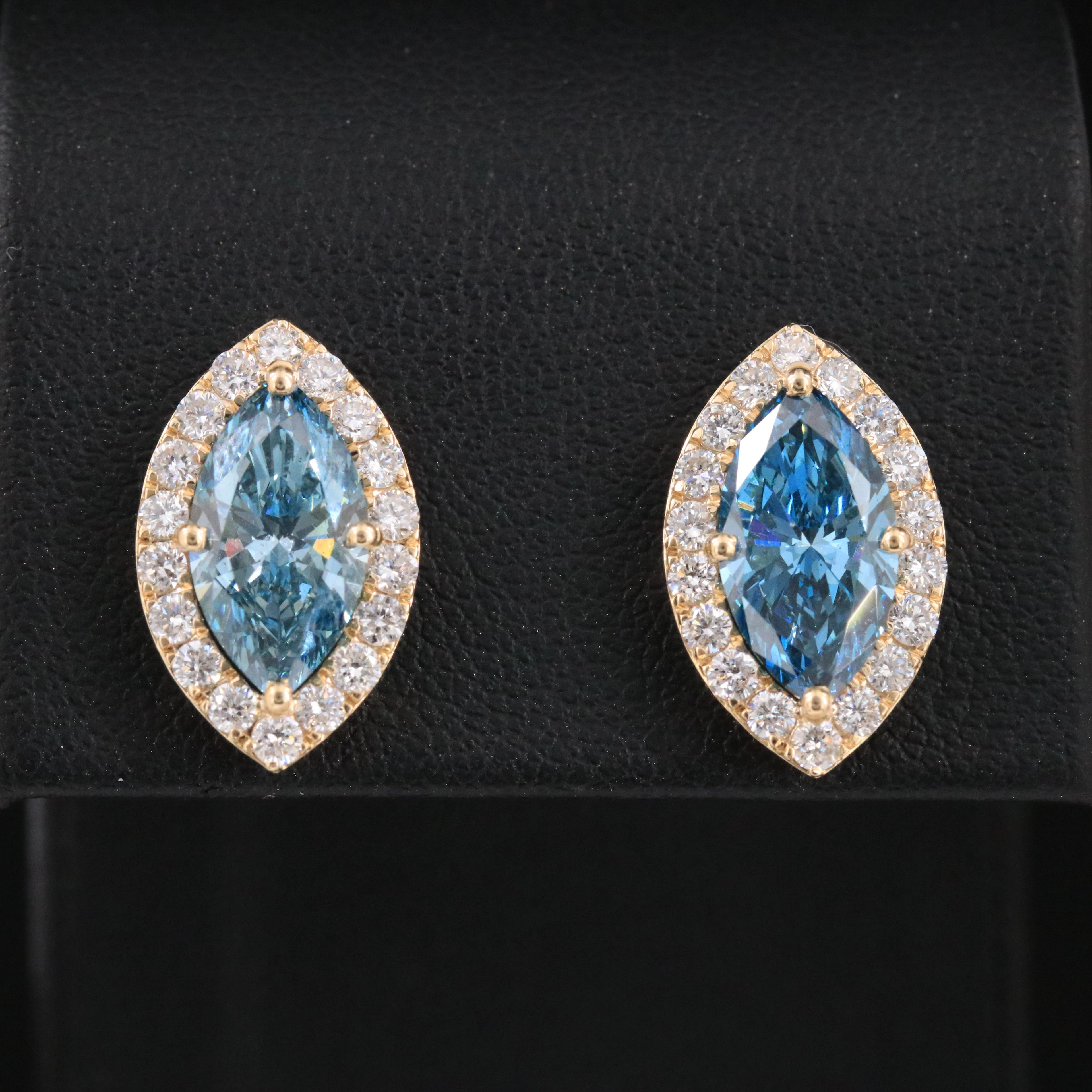 14K 4.90 CTW Lab Grown Diamond Earrings with Fancy Blue Centers